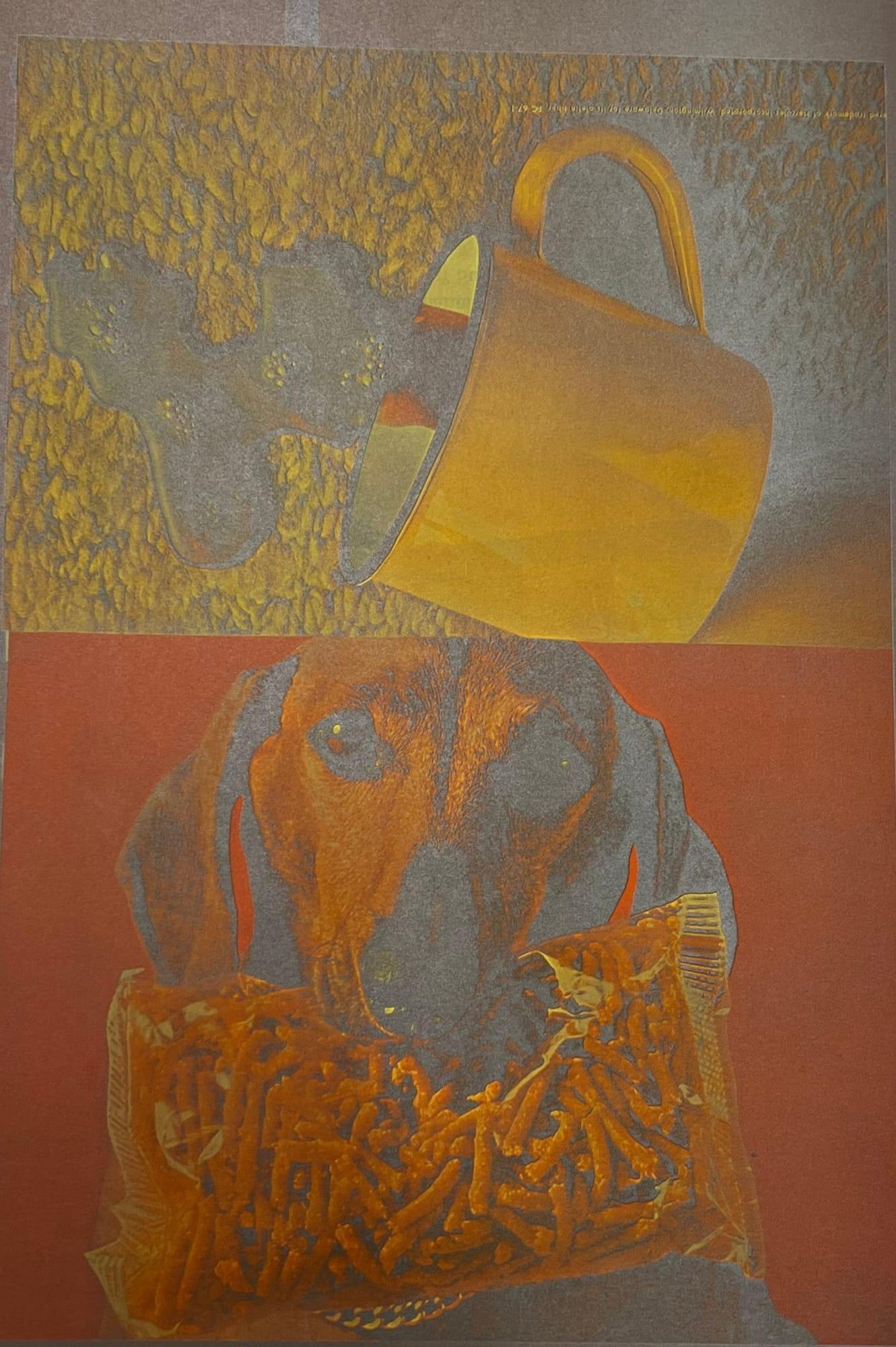 Chien et tasse

Par Eduardo Paolozzi

Eduardo Paolozzi (1924-2005) était un artiste et sculpteur écossais pionnier associé au mouvement Pop Art. Réputé pour ses collages, il a habilement mélangé des éléments de la culture populaire, de la
