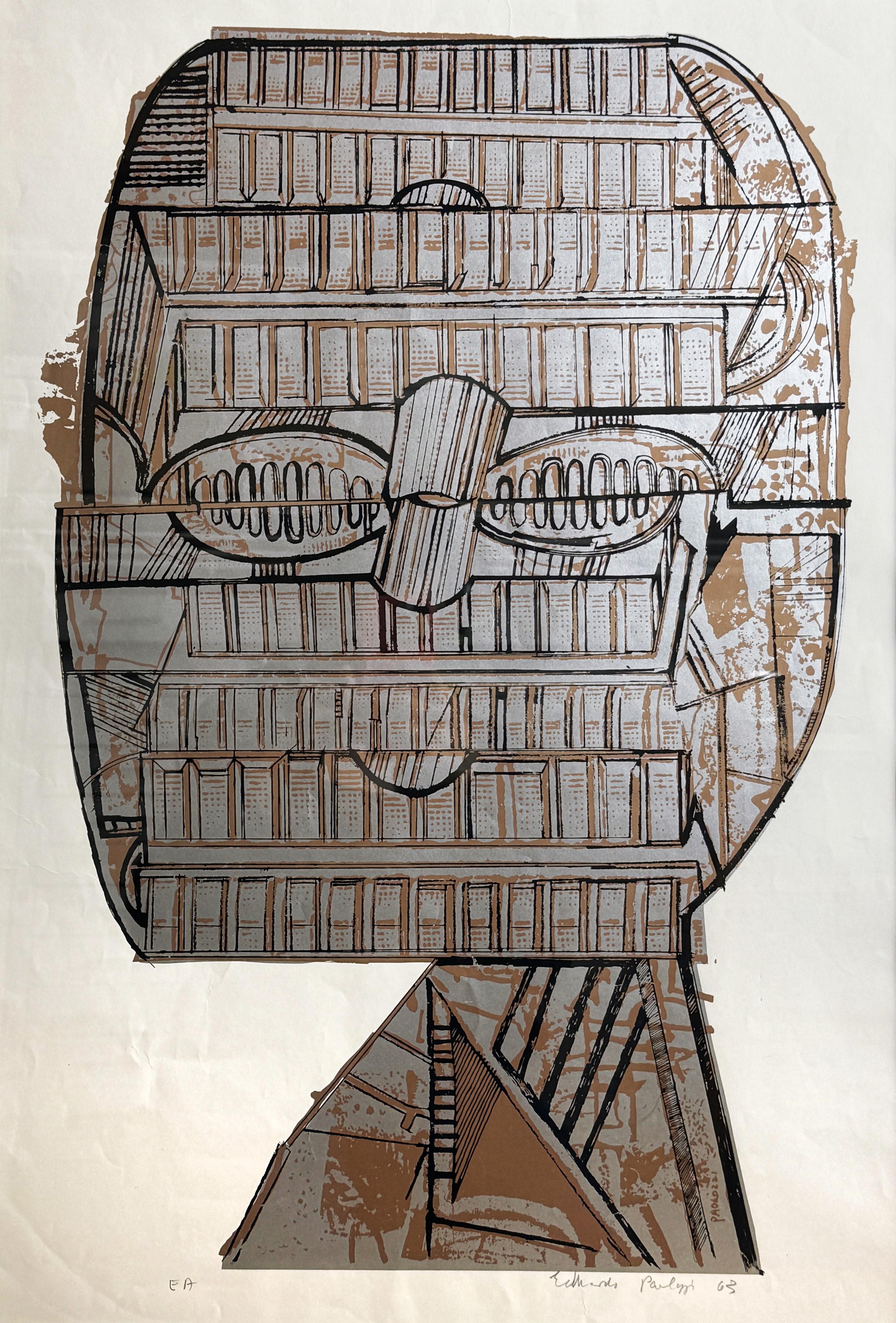 Hero as a Riddle by Eduardo Paolozzi gold silver pop art with Basquiat style For Sale 1