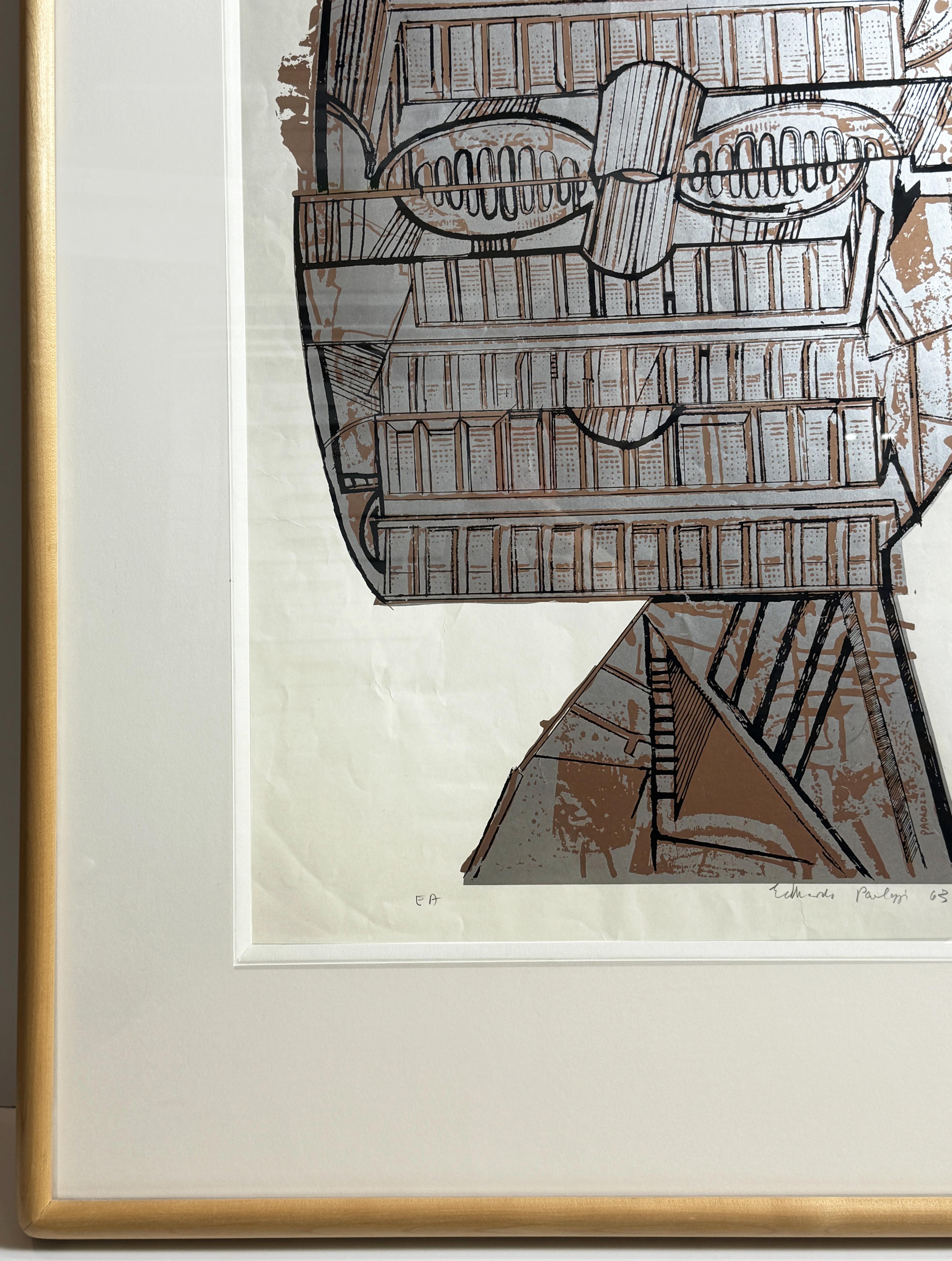 Hero as a Riddle by Eduardo Paolozzi gold silver pop art with Basquiat style For Sale 5