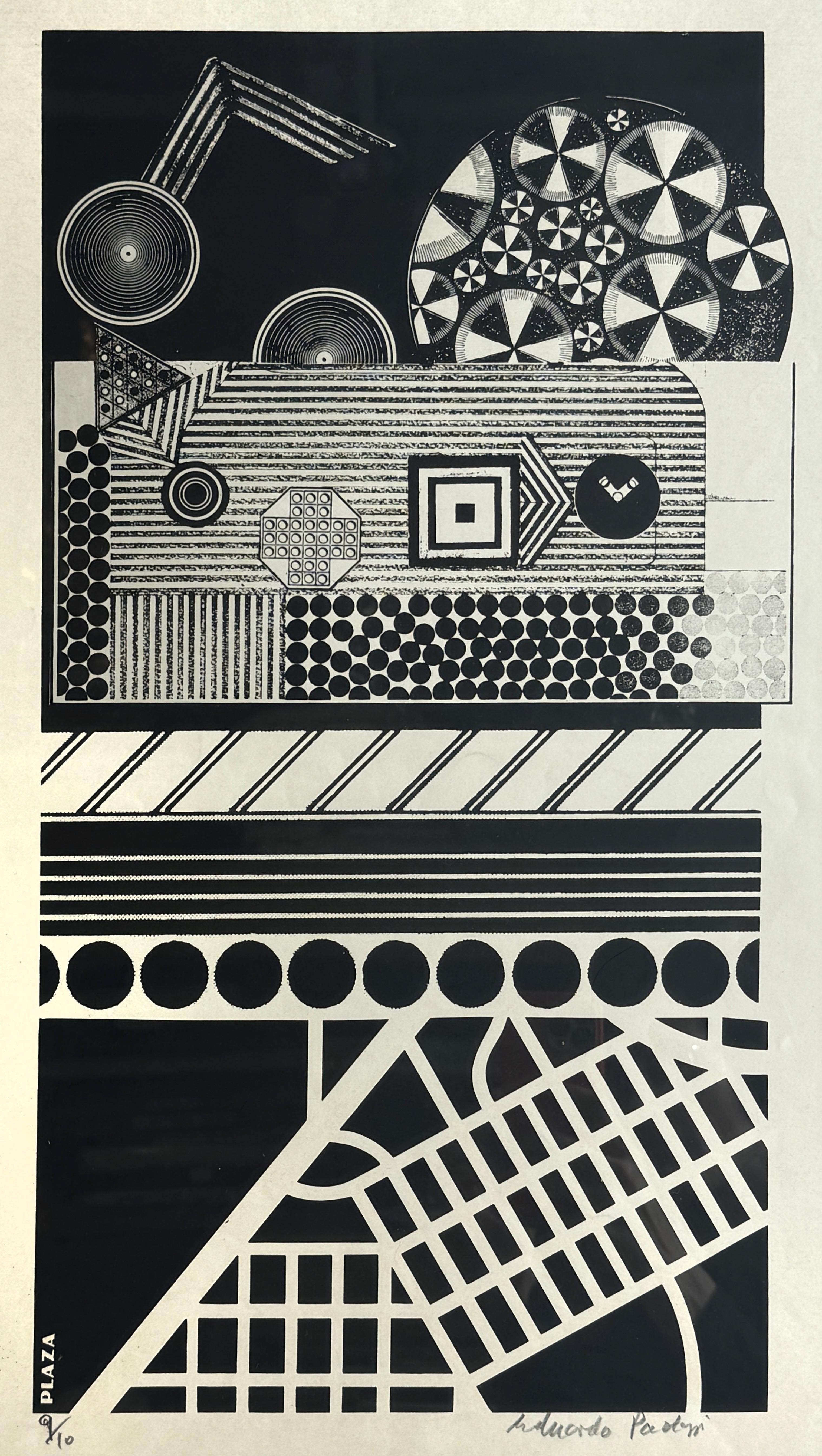 Plaza de Eduardo Paolozzi arte pop geométrico blanco y negro surrealista en venta 1