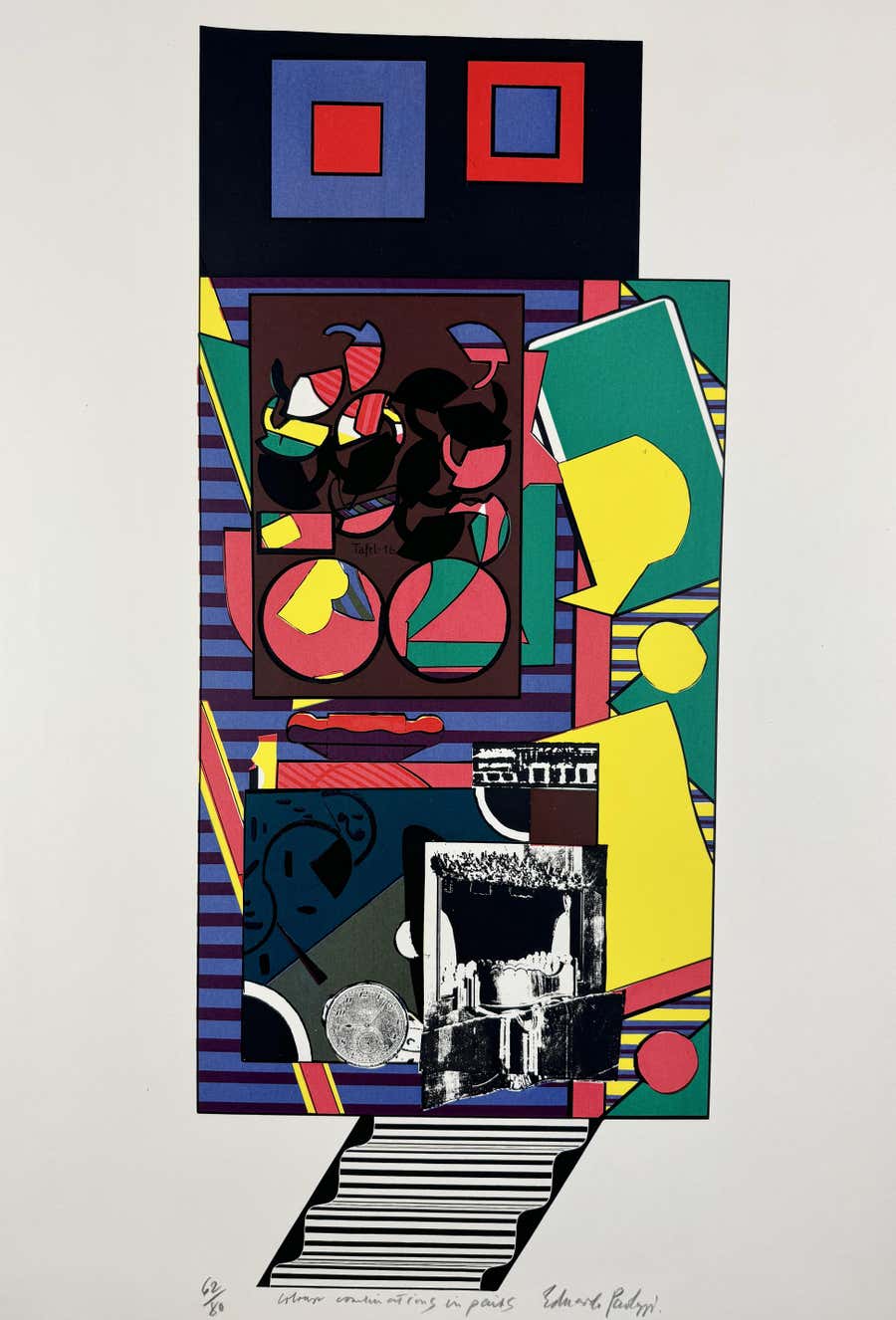 Tafel 16 by Eduardo Paolozzi colorful geometric collage pop art striped optical