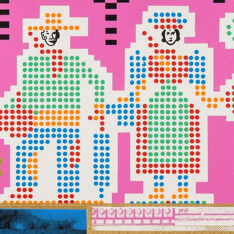 EDUARDO PAOLOZZI
The Silken World of Michelangelo, 1967

Screenprint with photo-stencil printed in gold, black, red, orange, pink, blue, green, on wove
Signed and numbered from the edition of 500
From Moonstrips Empire News
Printed at Kelpra Studio,