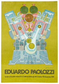 Vintage SIGNÉ 1969 Eduardo Paolozzi Poster vert avocat psychédélique pop art
