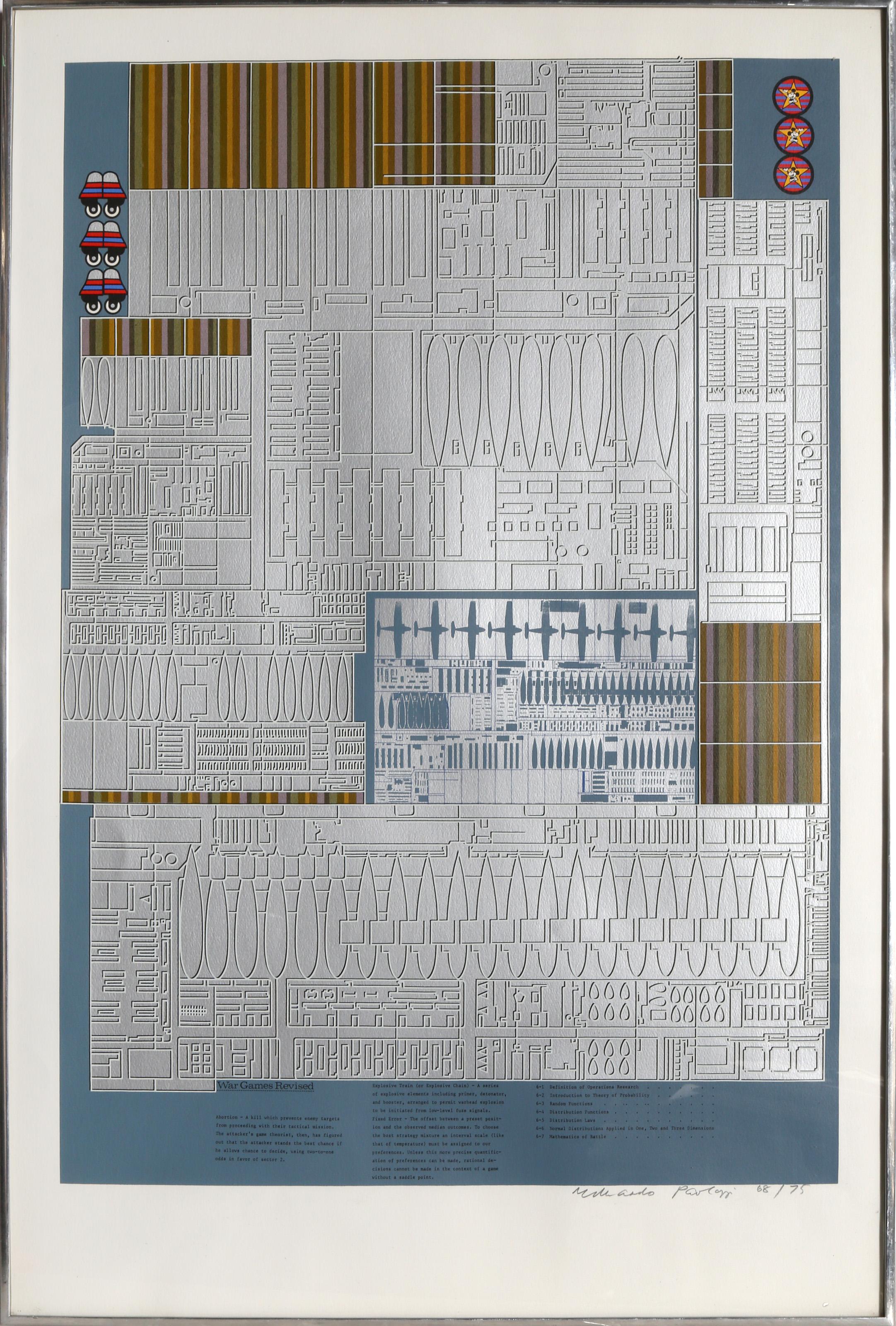 Eduardo Paolozzi, British (1924 - 2005) - War Games Revised, Year: circa 1968, Medium: Screenprint, signed and numbered in pencil, Edition: 68/75, Image Size: 34 x 24 inches, Size: 40 x 27 in. (101.6 x 68.58 cm), Frame Size: 40.5 x 27.5 inches,
