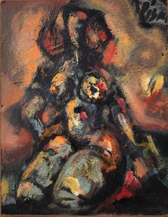 Nude woman oil on board painting expressionism art