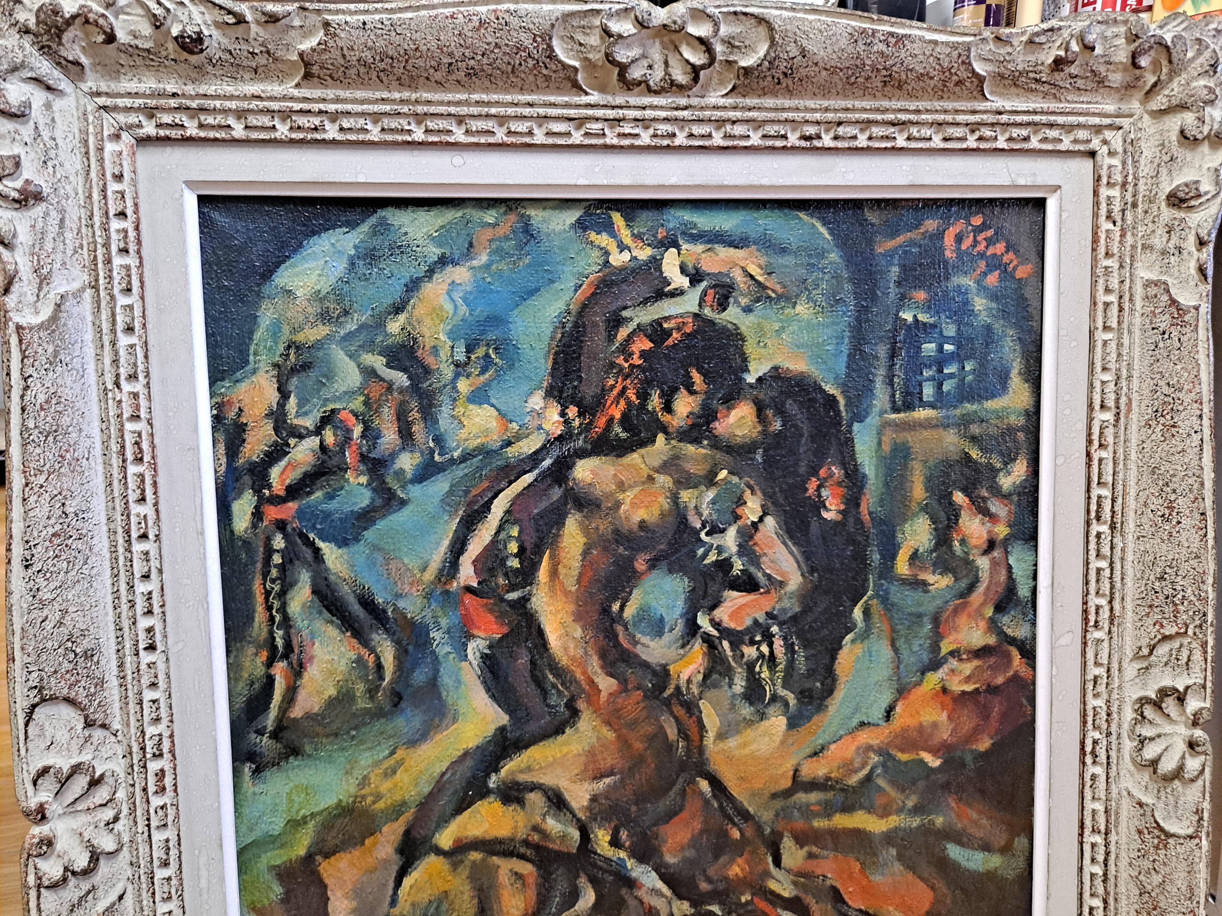 Beautiful oil painting of Spanish dancers by Eduardo Pisano
Circa 1950S-1960s
Oil on canvas

The painting measures 18