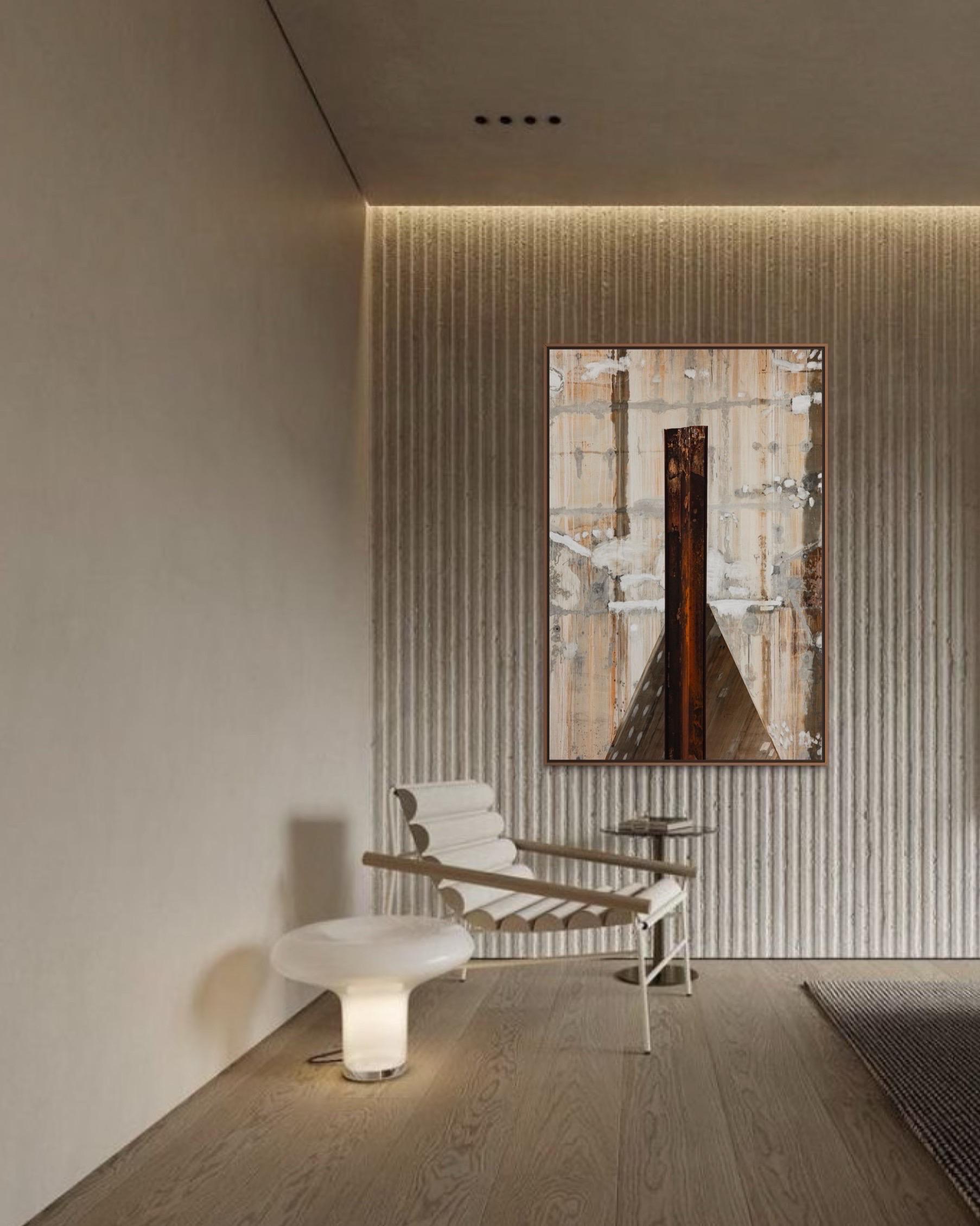 Totem
From the Trama Series

In Totem, Eduardo Rezende transforms construction materials into a meditation on structure and transcendence. The vertical form at the center rises like a silent monument—weathered, rusted, yet dignified—while the