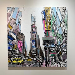 Romaguera, "Times Square, NY" Colorful Abstract Manhattan Painting on Canvas