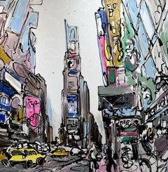 Romaguera, "Times Square, NY" Colorful Abstract Manhattan Painting on Canvas