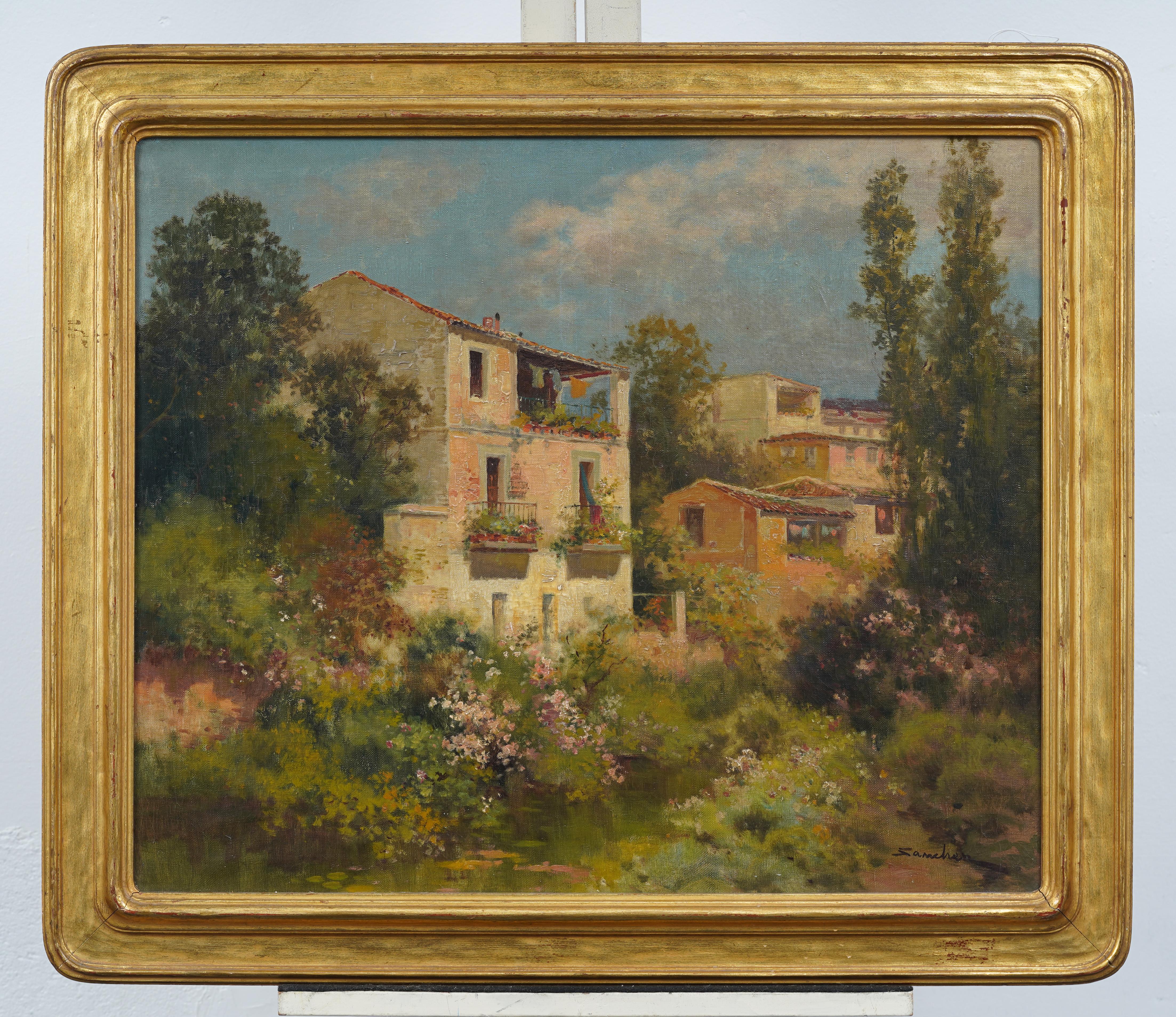 Very finely painted 19th Century Spanish impressionist landscape painting.  Oil on canvas.  In excellent original condition.  Handsomely framed in a period giltwood molding.  Excellent condition, ready to hang and enjoy. 