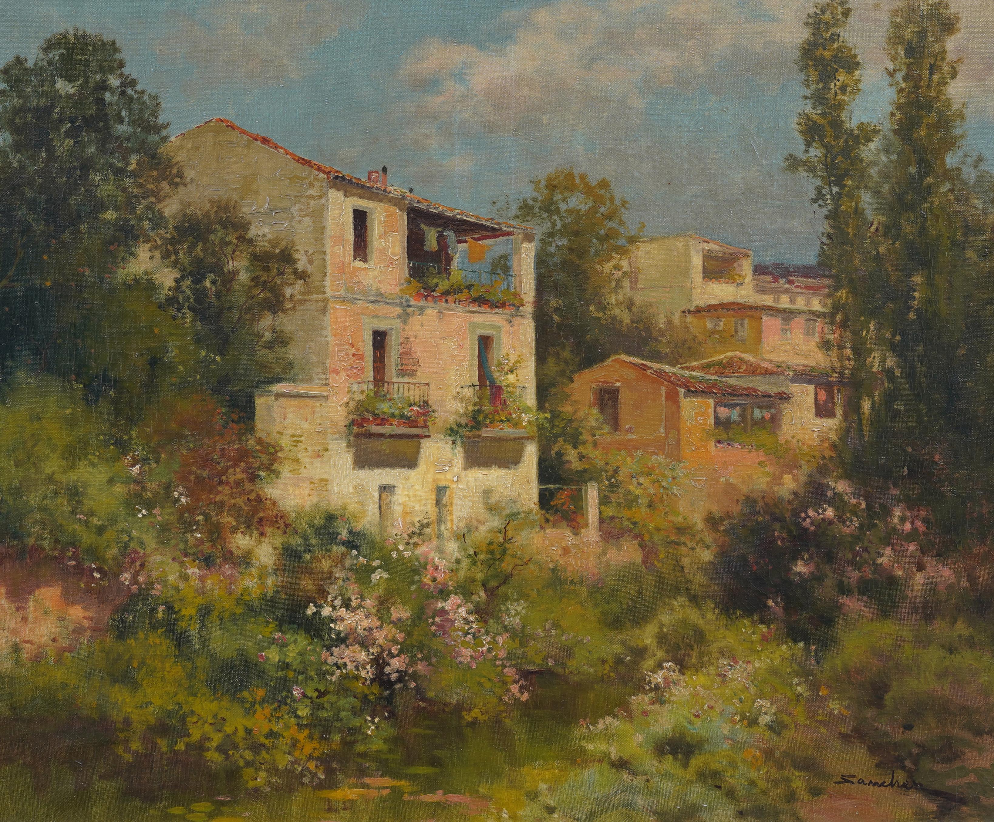 Antique Spanish Impressionist Signed And Framed Landscape Oil Painting For Sale 2