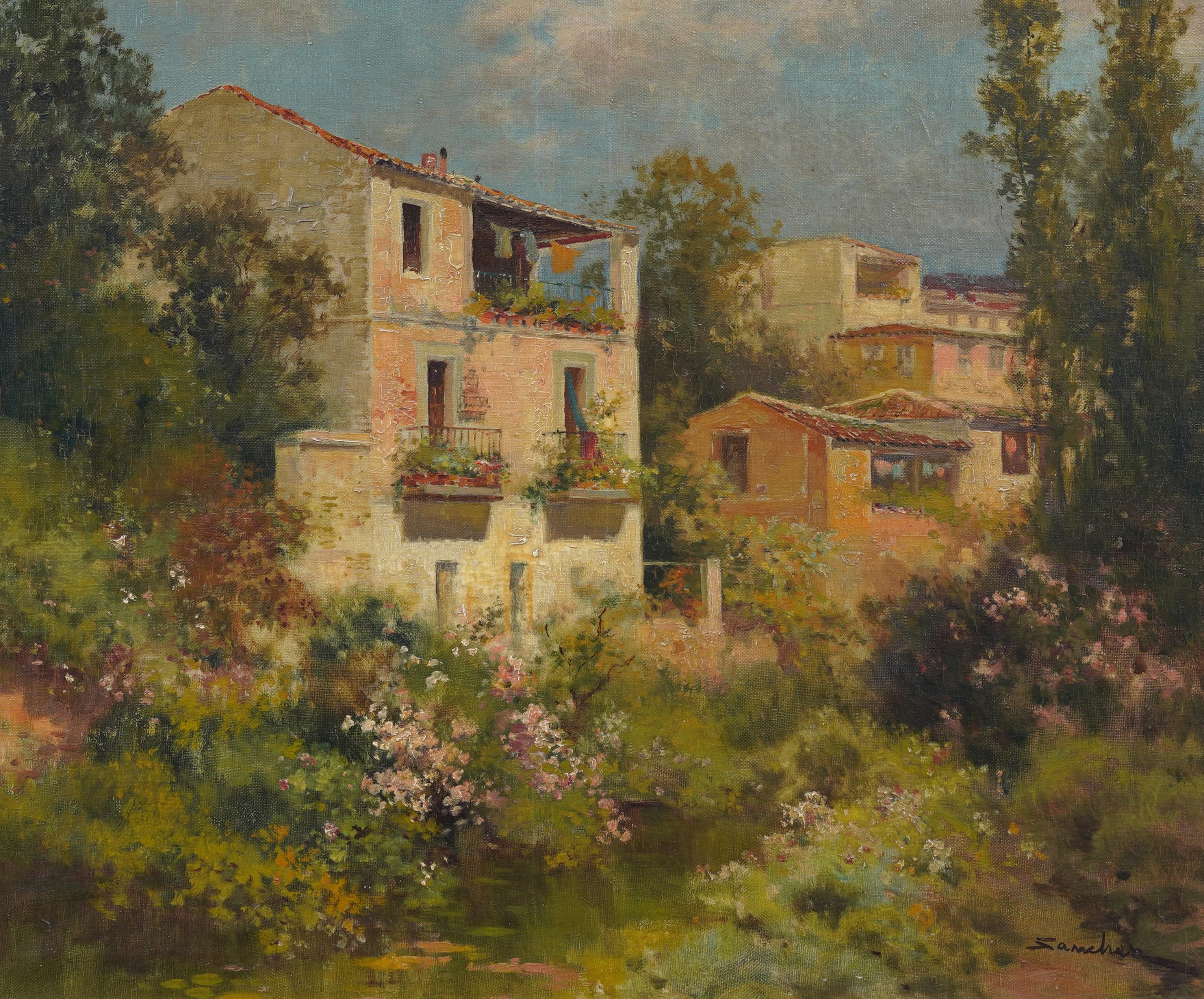 Antique Spanish Impressionist Signed And Framed Landscape Oil Painting For Sale 3