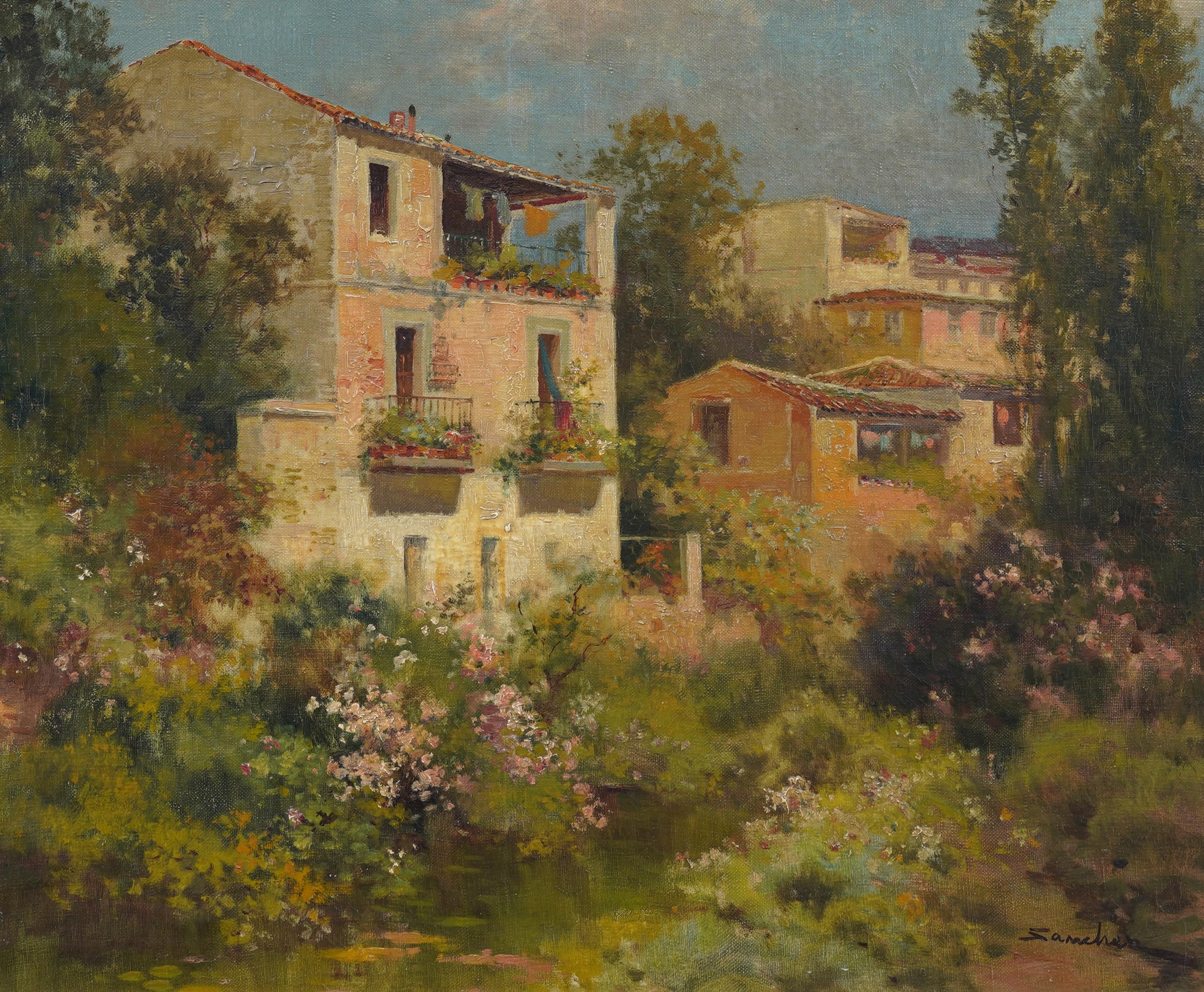 Antique Spanish Impressionist Signed And Framed Landscape Oil Painting For Sale 4