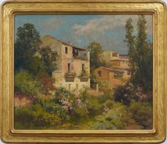 Antique Spanish Impressionist Signed And Framed Landscape Oil Painting