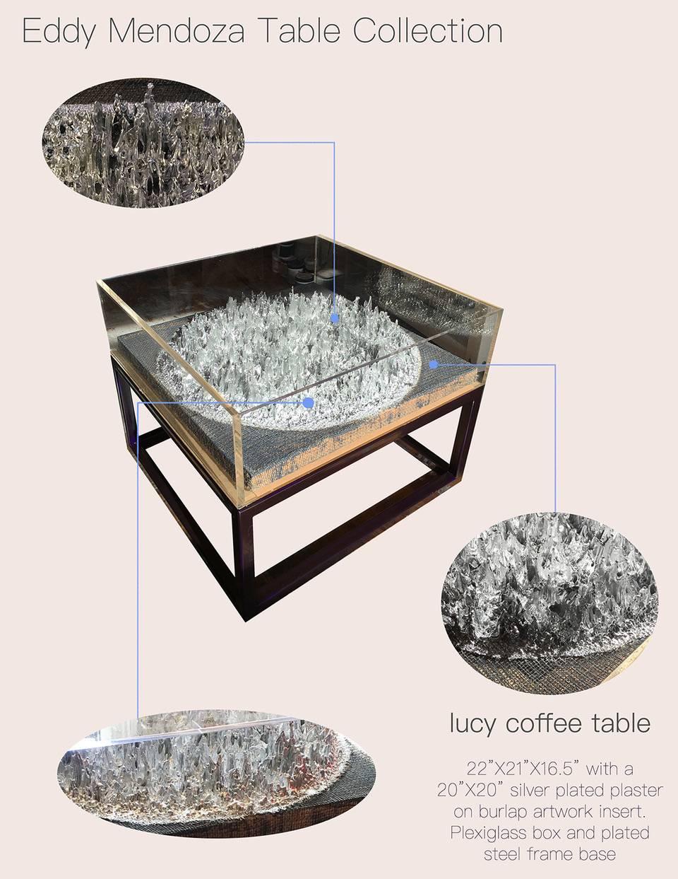 Eddy Mendoza Table Collection - Lucy Coffee Table with metal 3D artwork - Minimalist Mixed Media Art by Eduardo Terranova