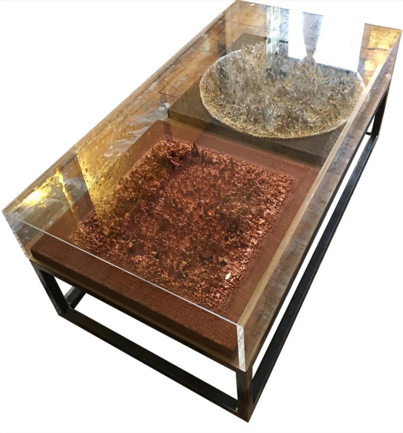Eddy Mendoza Table Collection - Lucy Coffee Table with metal 3D artwork - Art by Eduardo Terranova