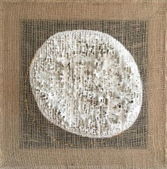 "Gibbous Moon Phase 3" - exposed burlap with gold, 3D artwork
