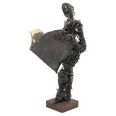 Vintage Eduardo Torres Man Reading Wire Sculpture, 1968