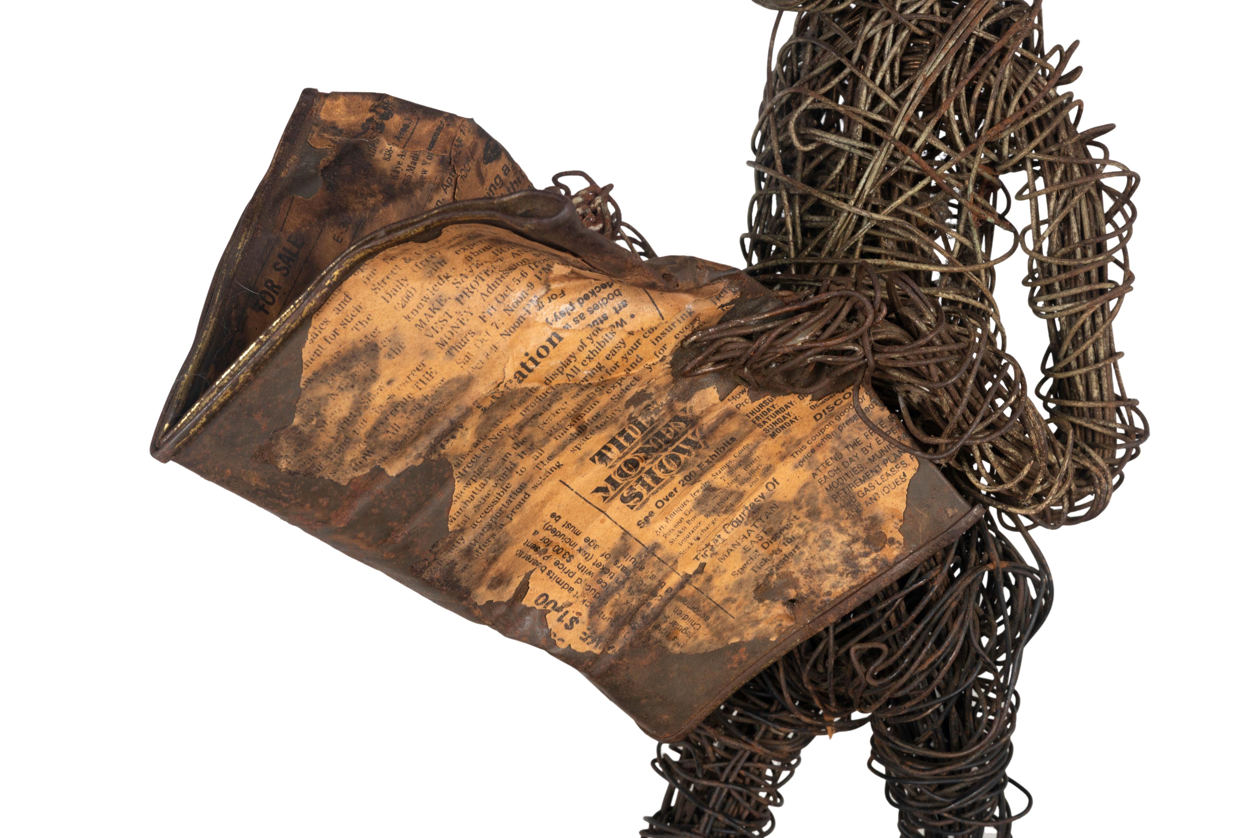Eduardo Torres MCM Wire Newspaper Reader Sculpture Metal en venta