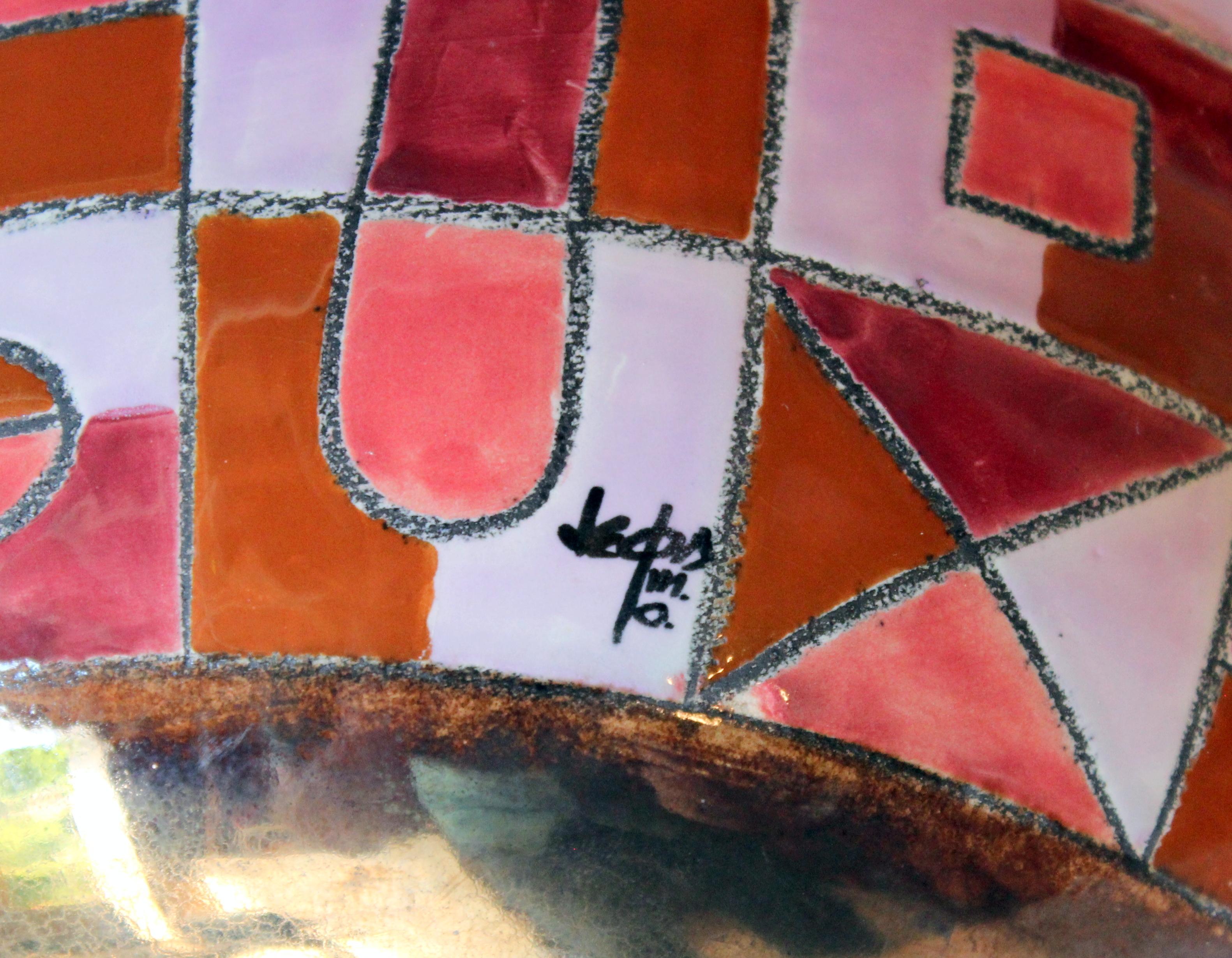 Mid-Century Modern Eduardo Vega Ceramic Art Pottery Enameled Geometric Vase Raymor MCM Signed