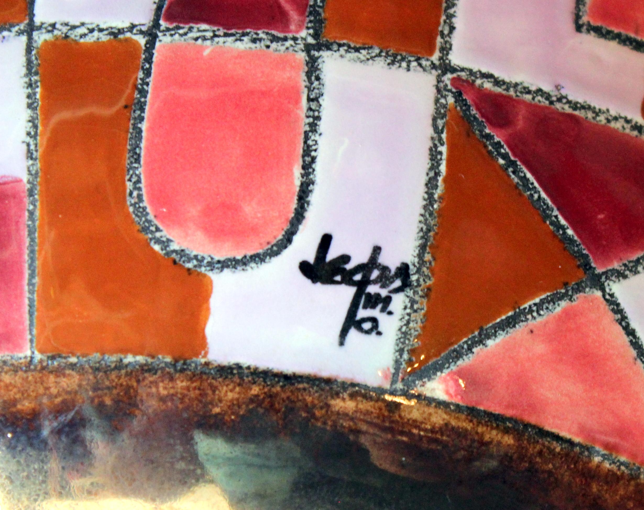 Ecuadorean Eduardo Vega Ceramic Art Pottery Enameled Geometric Vase Raymor MCM Signed