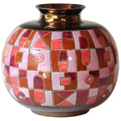 Eduardo Vega Ceramic Art Pottery Enameled Geometric Vase Raymor MCM Signed
