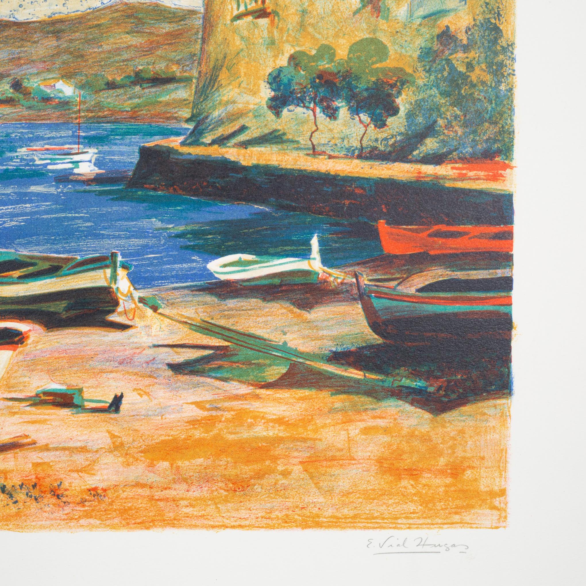 Eduardo Vial-Hugas, Boat on Shore, Artists Proof, Lithograph, Signed (Spanisch) im Angebot