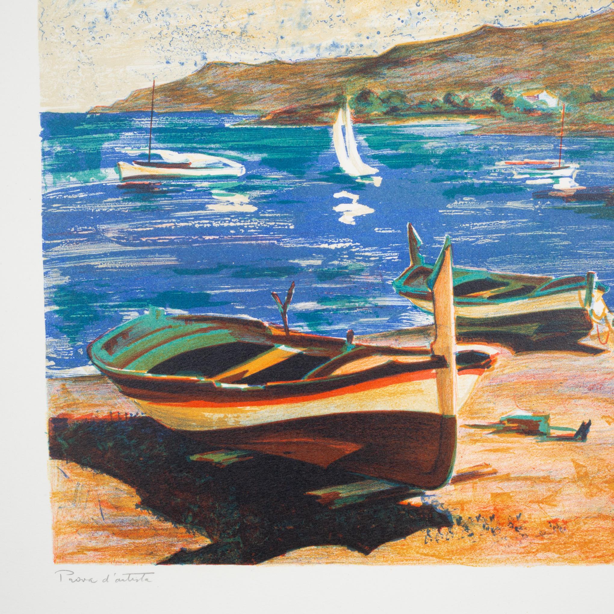 Eduardo Vial-Hugas, Boat on Shore, Artists Proof, Lithograph, Signed im Zustand „Gut“ im Angebot in San Francisco, CA