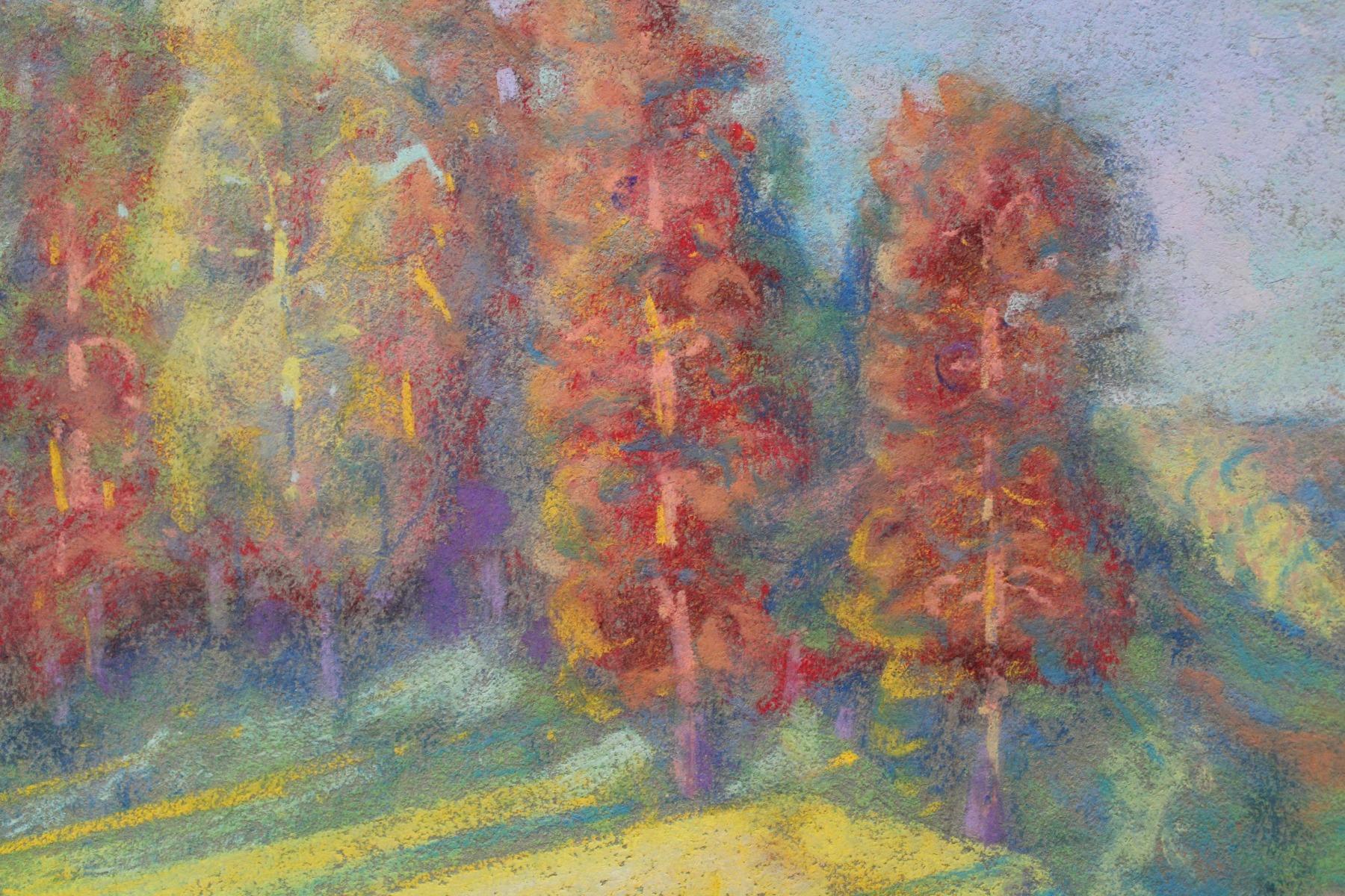 Autumn road. Paper, pastel, 25x33 cm - Painting by Eduards Metuzals 
