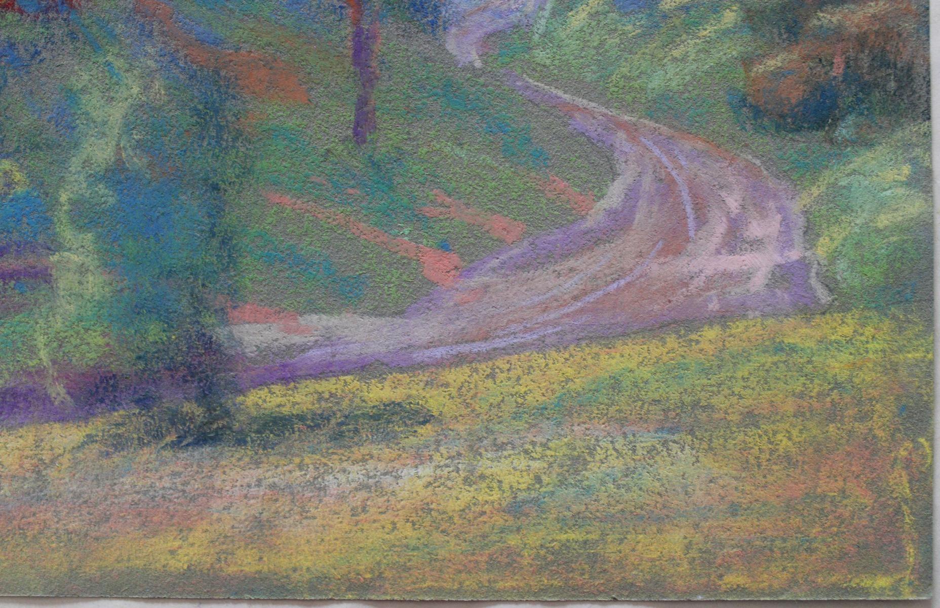 Autumn road. Paper, pastel, 25x33 cm - Impressionist Painting by Eduards Metuzals 