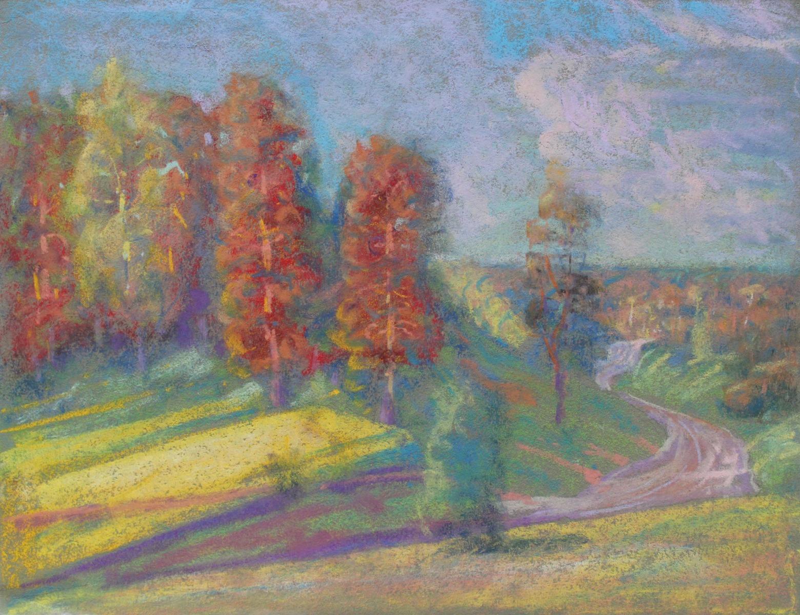 Autumn road. Paper, pastel, 25x33 cm