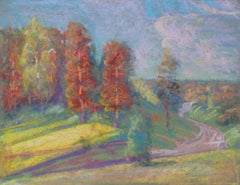 Vintage Autumn road. Paper, pastel, 25x33 cm