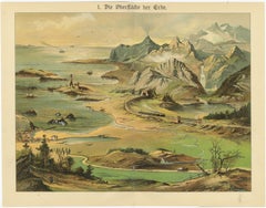 Educational Lithograph of Earth’s Surface from German Geography Book, circa 1885