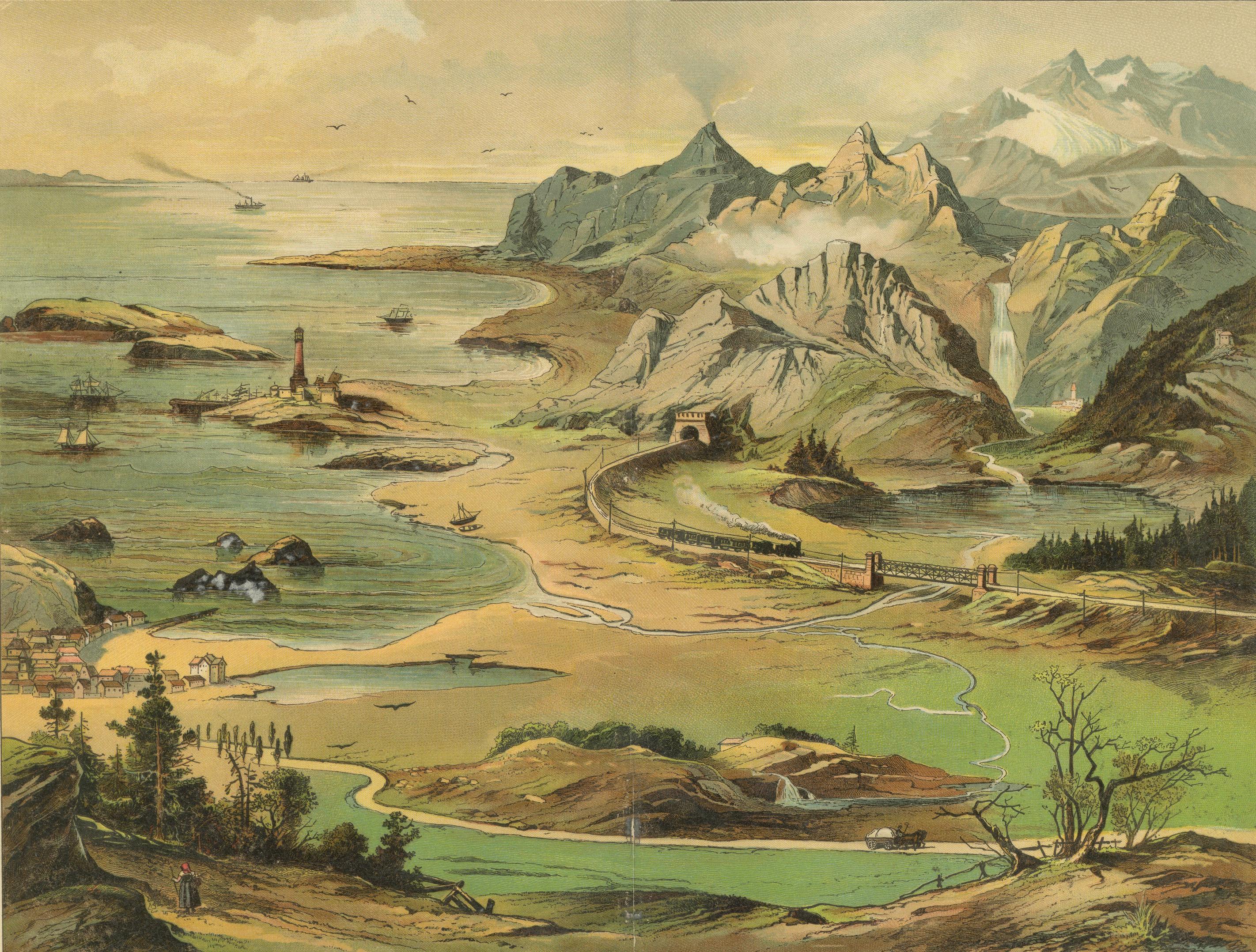 Educational Lithograph of Earth’s Surface from German Geography Book, circa 1885 In Good Condition For Sale In Langweer, NL