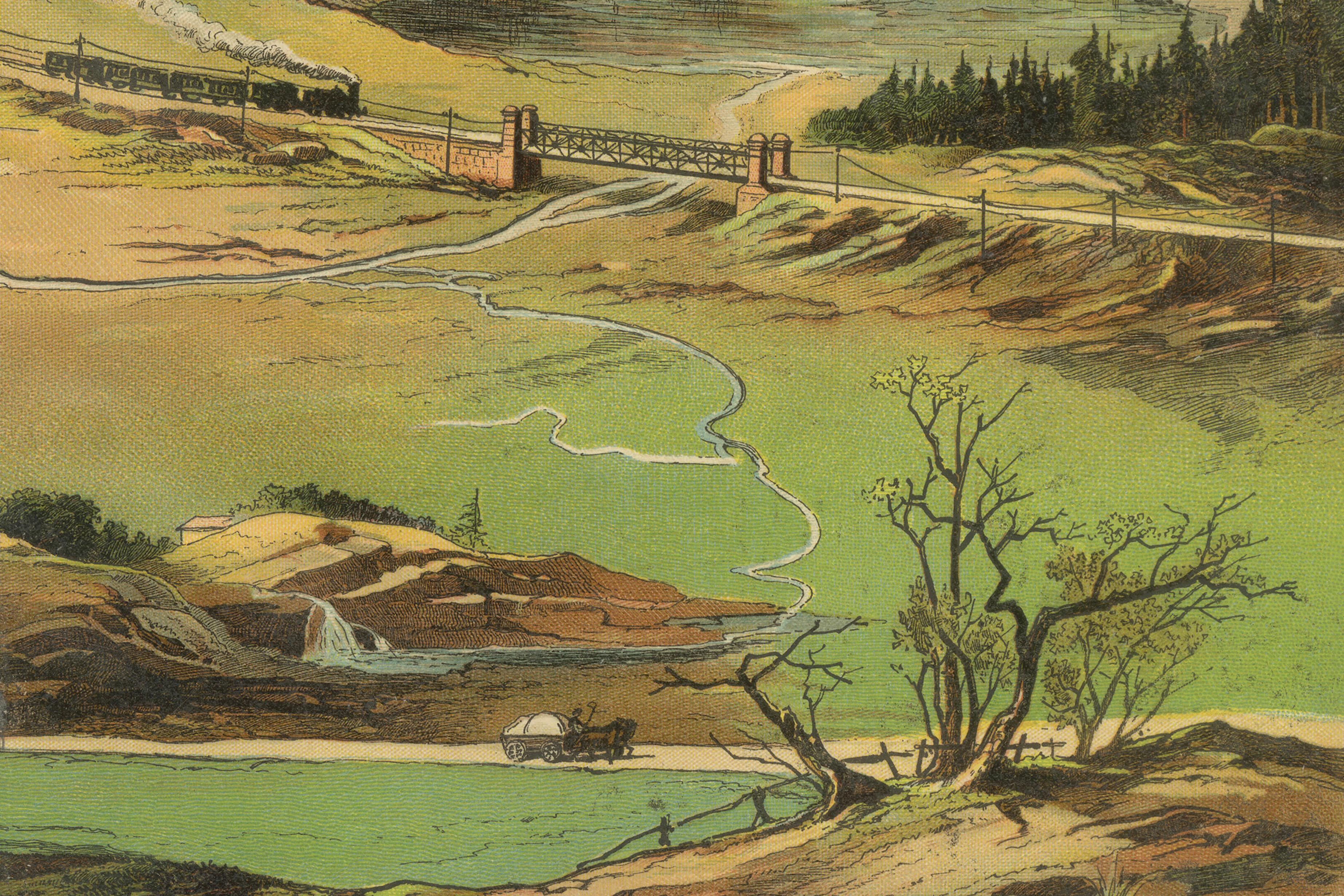Paper Educational Lithograph of Earth’s Surface from German Geography Book, circa 1885 For Sale
