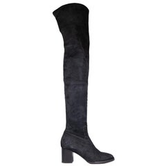 EDUN Black Suede Block Heel Round Toe Boots Size IT 40