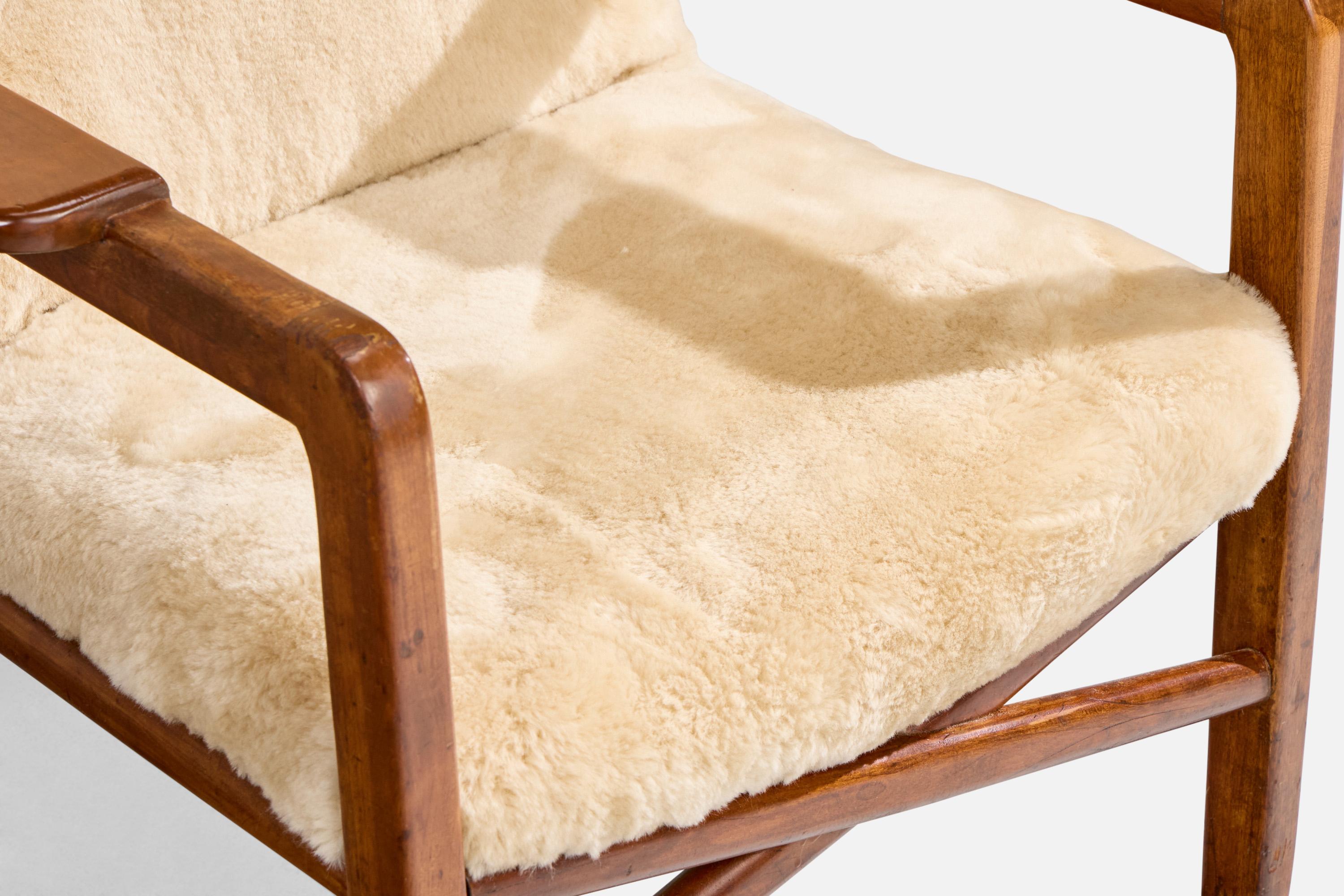 Edvard & Tove Kindt-Larsen, chaise longue, teck, shearling, Danemark, années 1940 en vente 4