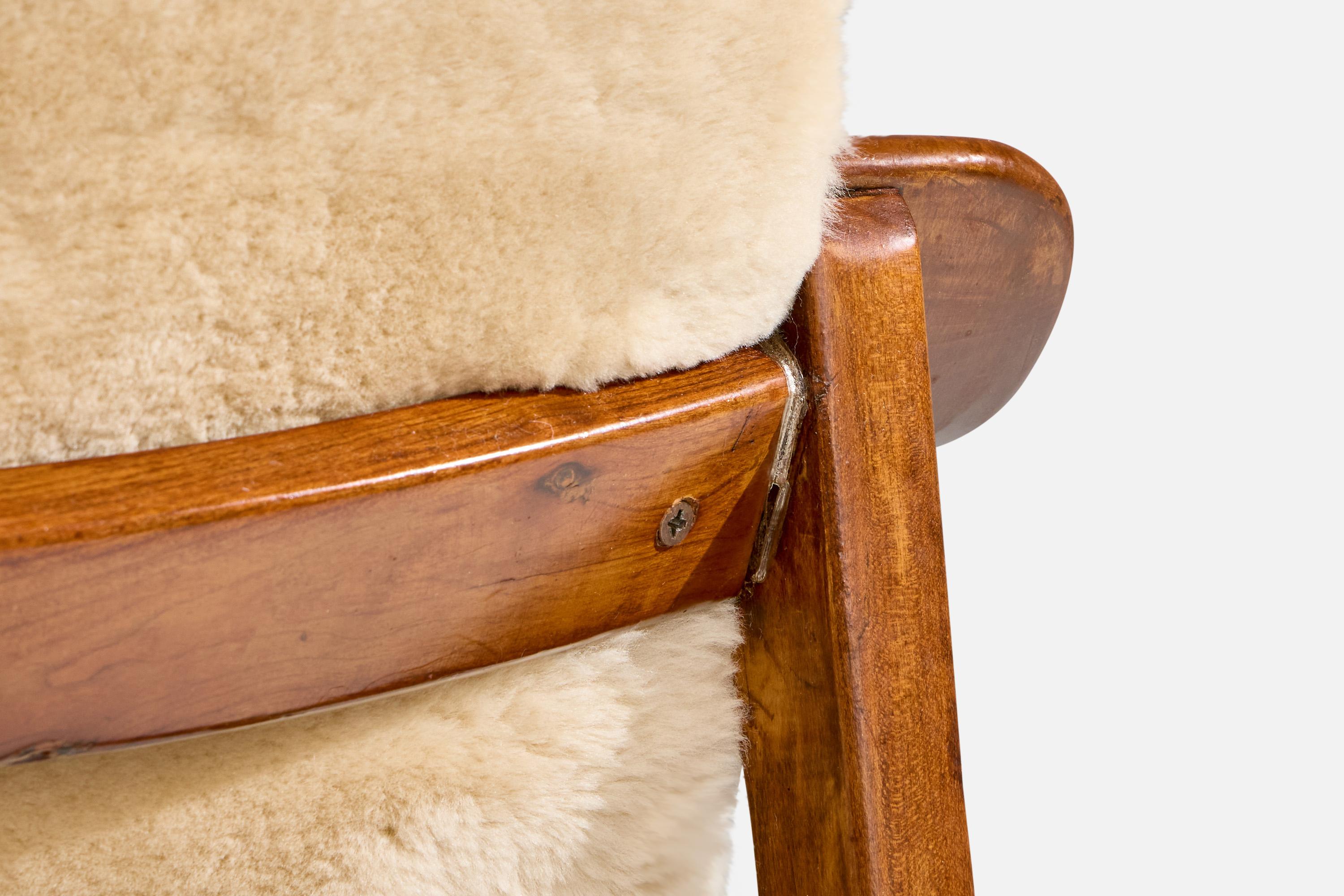 Edvard & Tove Kindt-Larsen, chaise longue, teck, shearling, Danemark, années 1940 en vente 5
