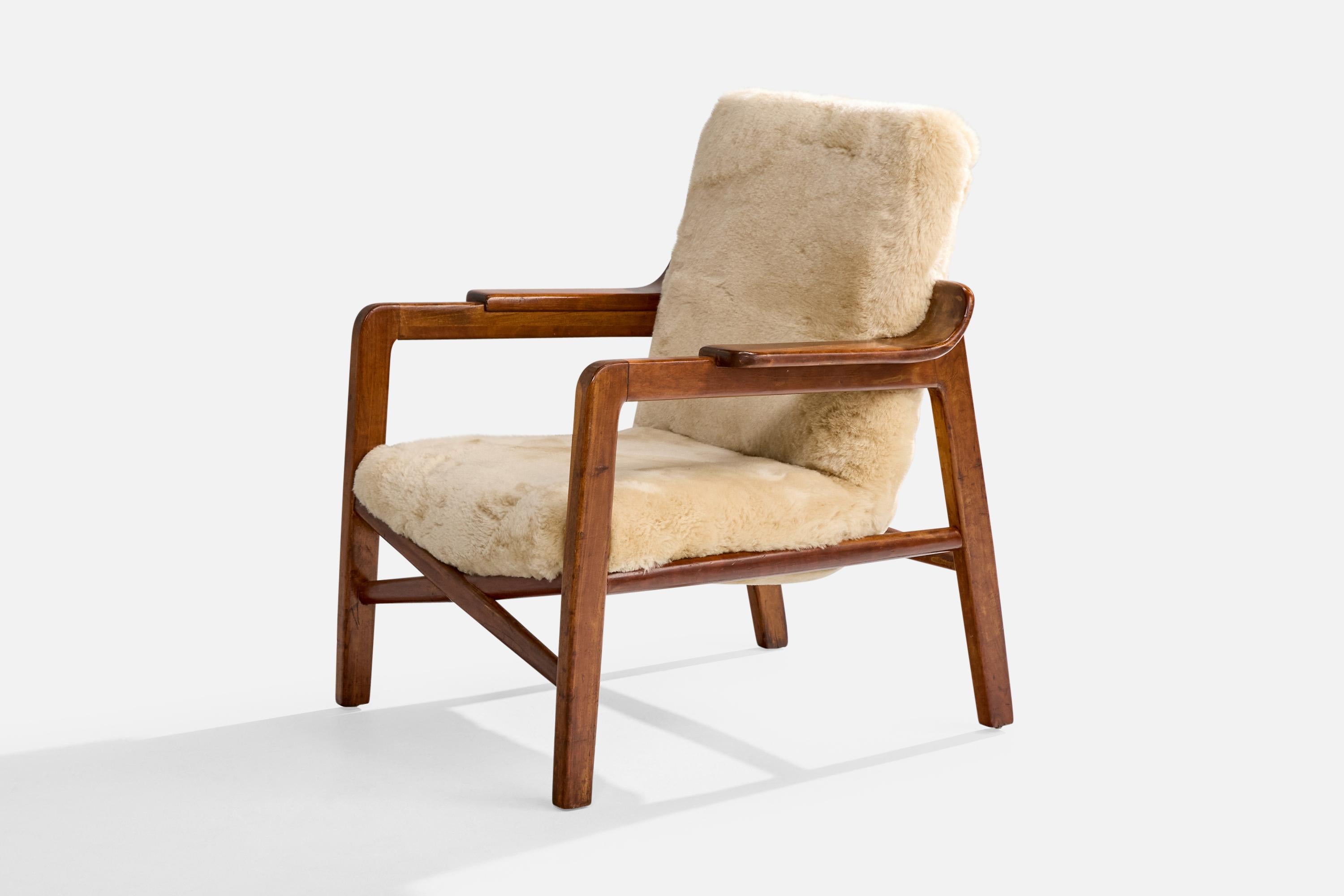 Edvard & Tove Kindt-Larsen, chaise longue, teck, shearling, Danemark, années 1940 Bon état - En vente à High Point, NC
