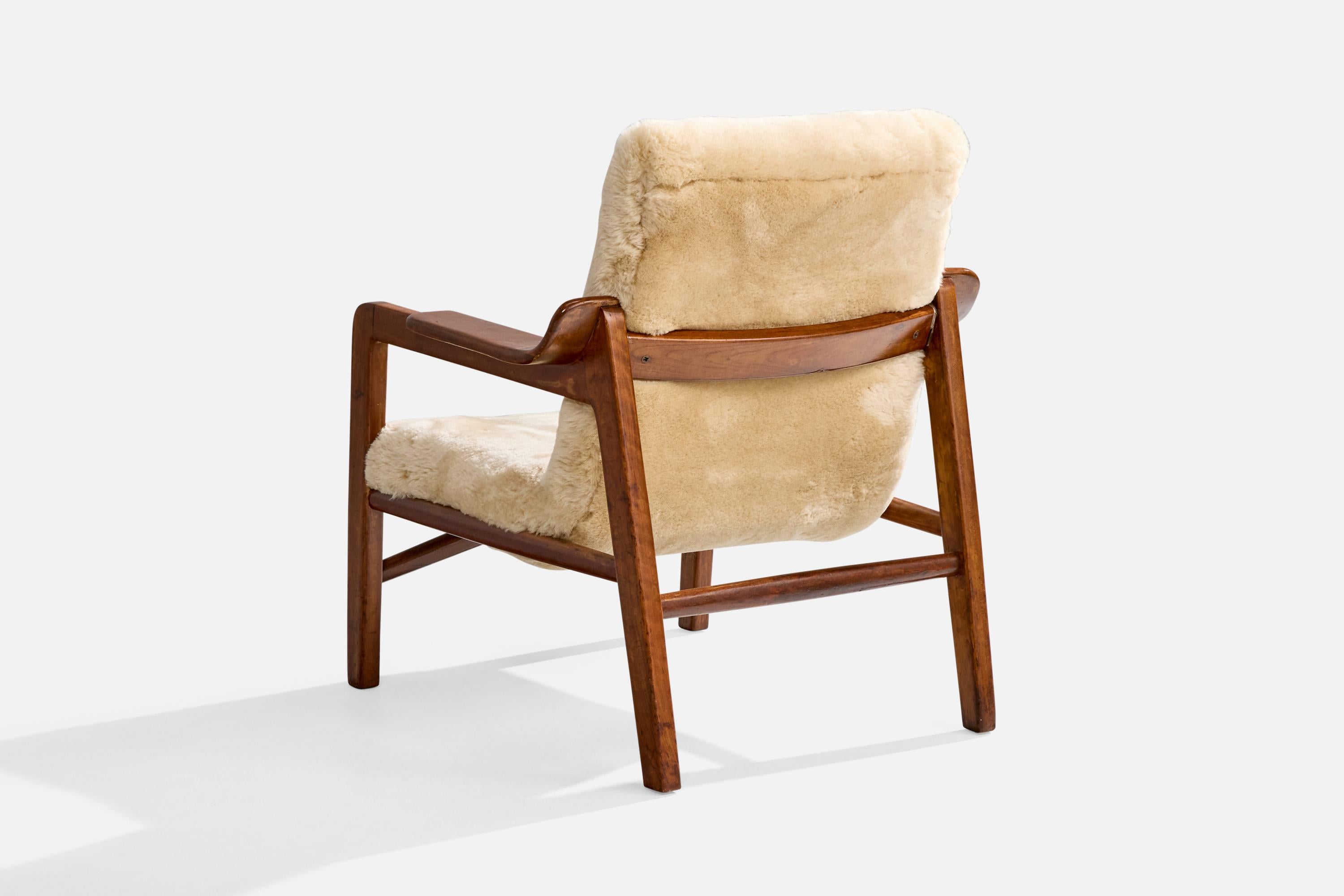 Milieu du XXe siècle Edvard & Tove Kindt-Larsen, chaise longue, teck, shearling, Danemark, années 1940 en vente