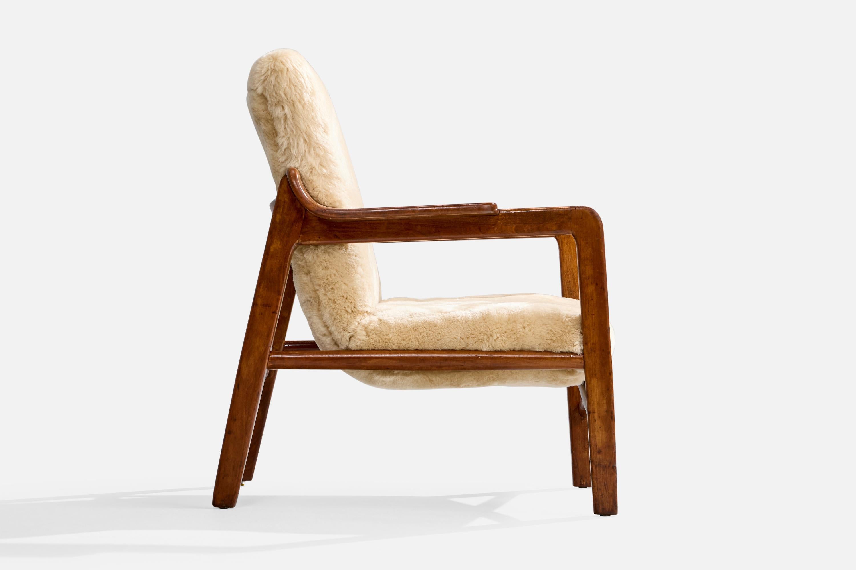 Cuir de mouton Edvard & Tove Kindt-Larsen, chaise longue, teck, shearling, Danemark, années 1940 en vente
