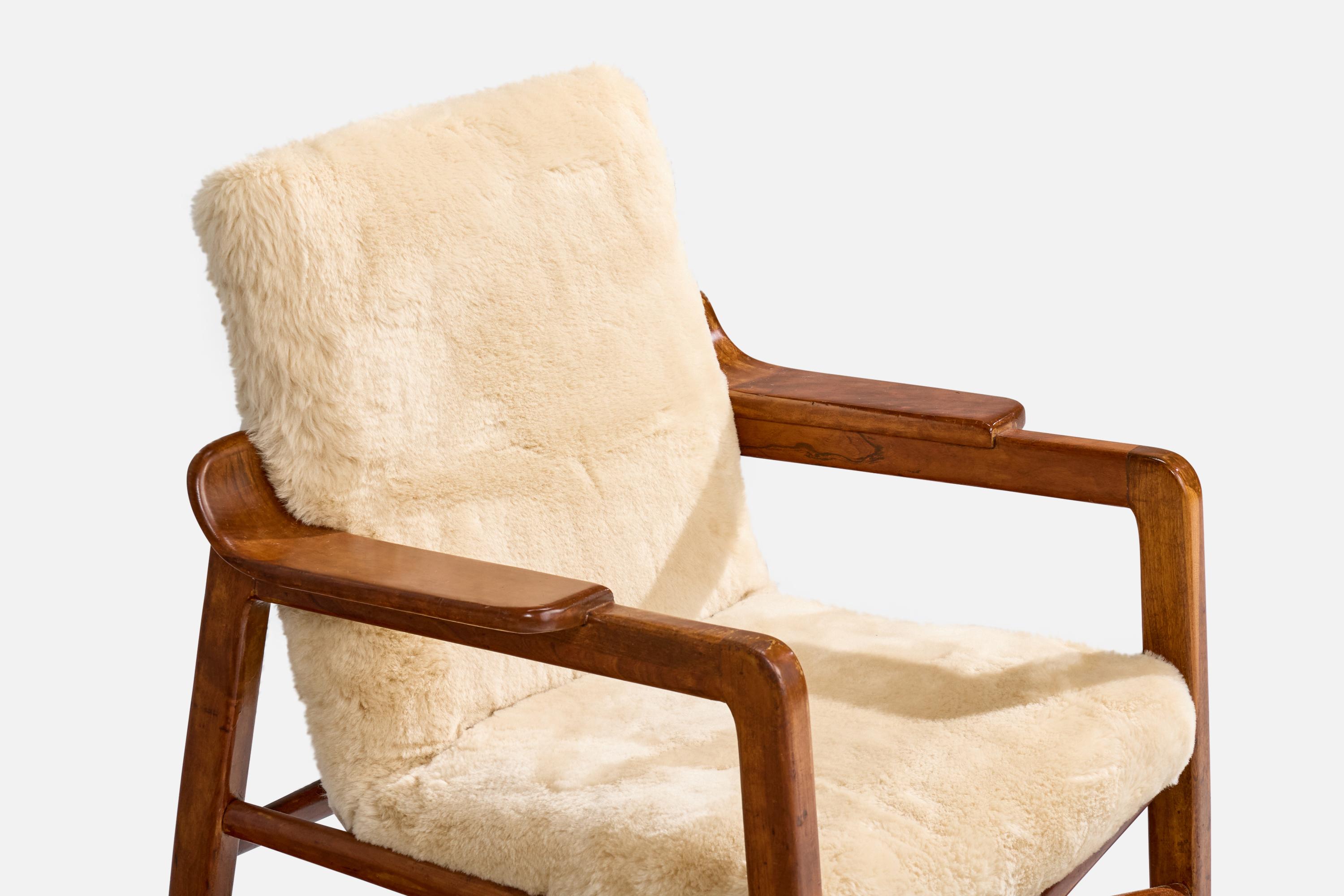Edvard & Tove Kindt-Larsen, chaise longue, teck, shearling, Danemark, années 1940 en vente 1