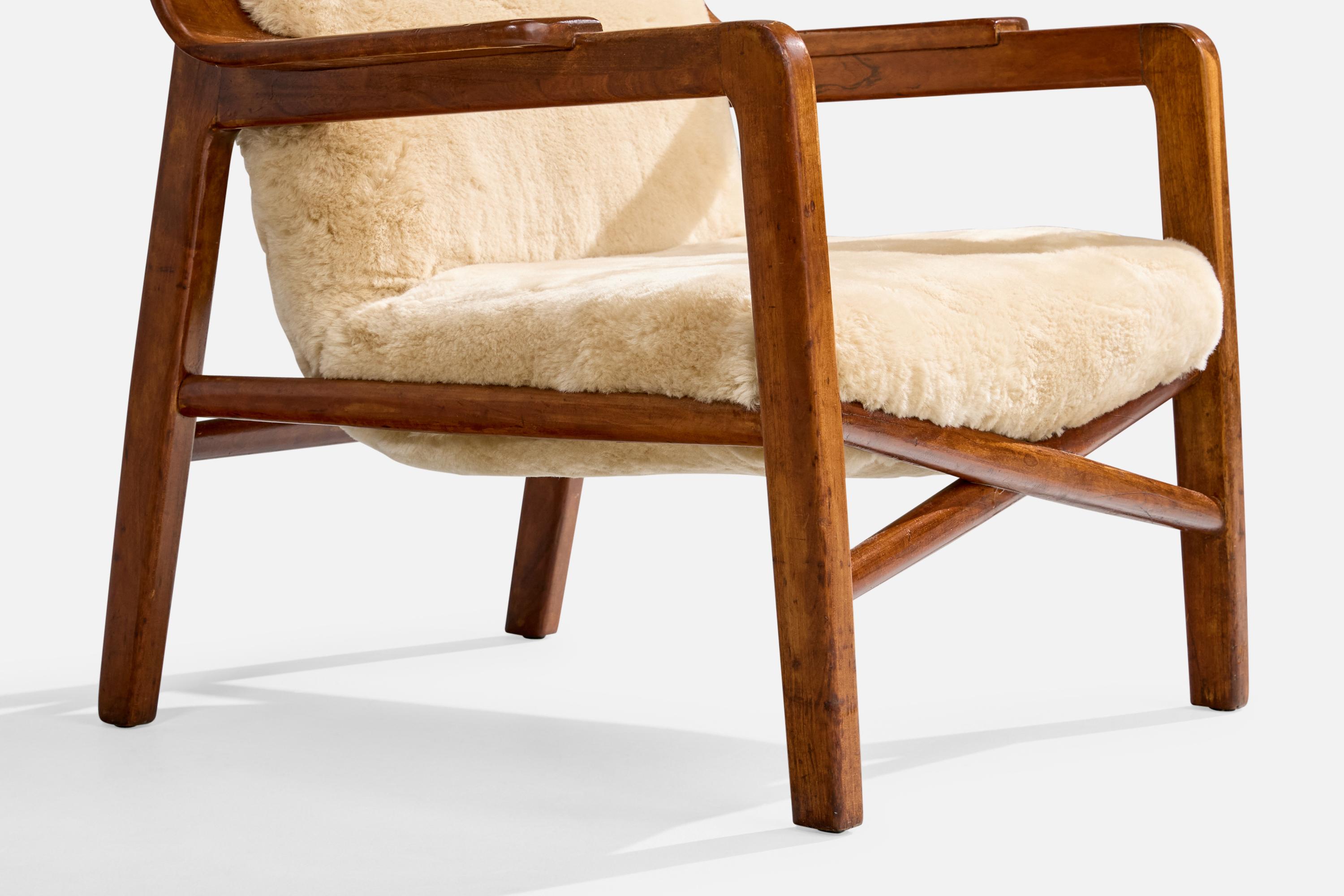 Edvard & Tove Kindt-Larsen, chaise longue, teck, shearling, Danemark, années 1940 en vente 2