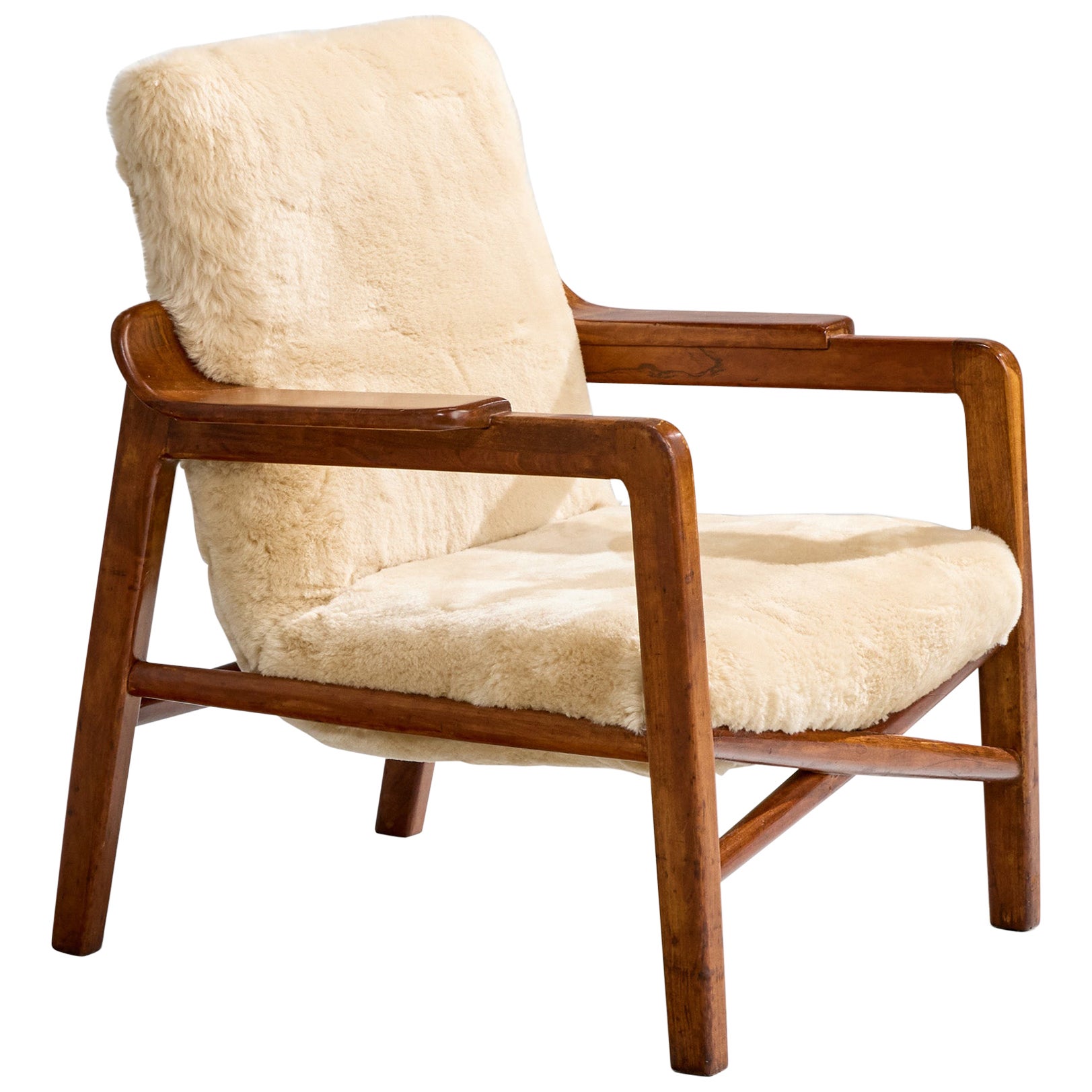 Edvard And Tove Kindt-Larsen, Lounge Chair, Teak, Shearling, Denmark, 1940s