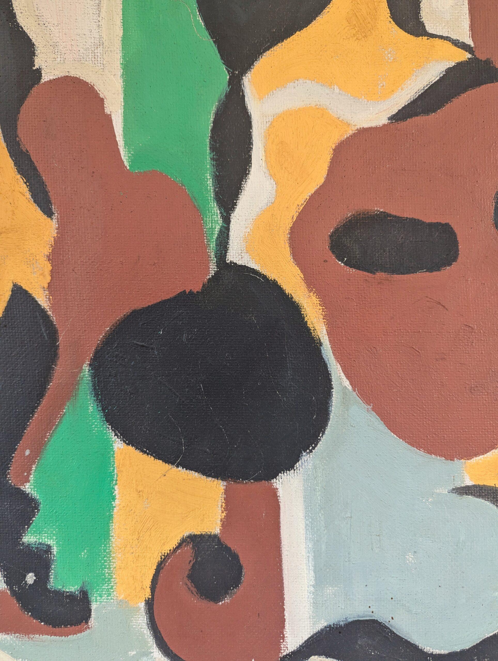 Vintage Mid-Century Modern Swedish Geometric Abstract Oil Painting  Masquerade For Sale 5