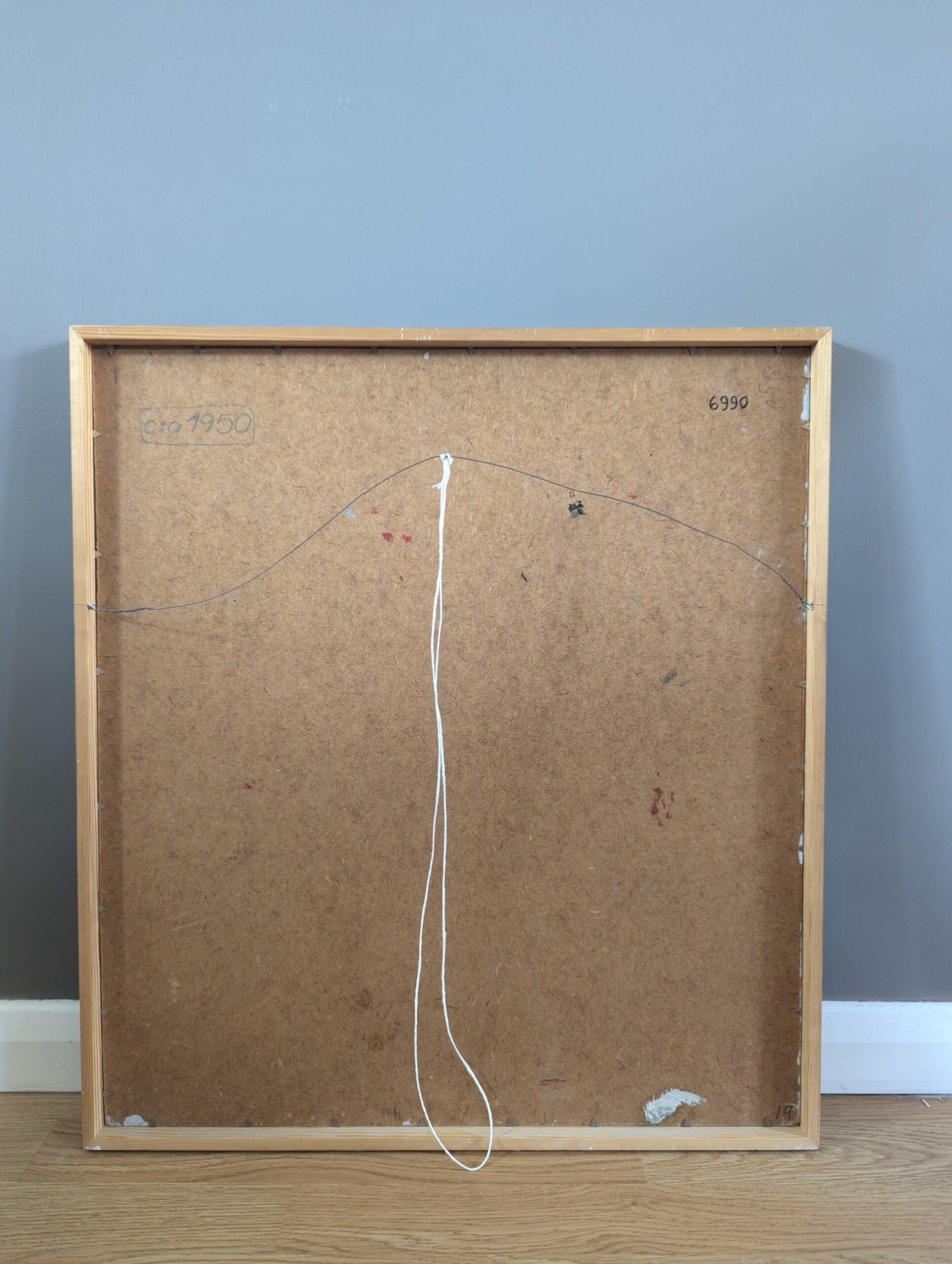 Vintage Mid-Century Modern Swedish Geometric Abstract Oil Painting  Masquerade For Sale 6