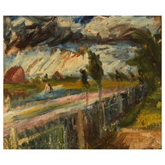 Edvard Borregaard, Denmark, Oil on Canvas, Expressionist Landscape