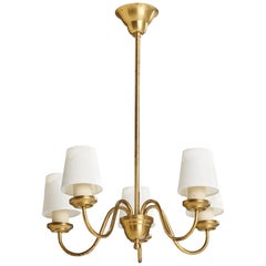 Edvard Hagman, Chandelier, Brass, Fabric, Sweden, 1940s