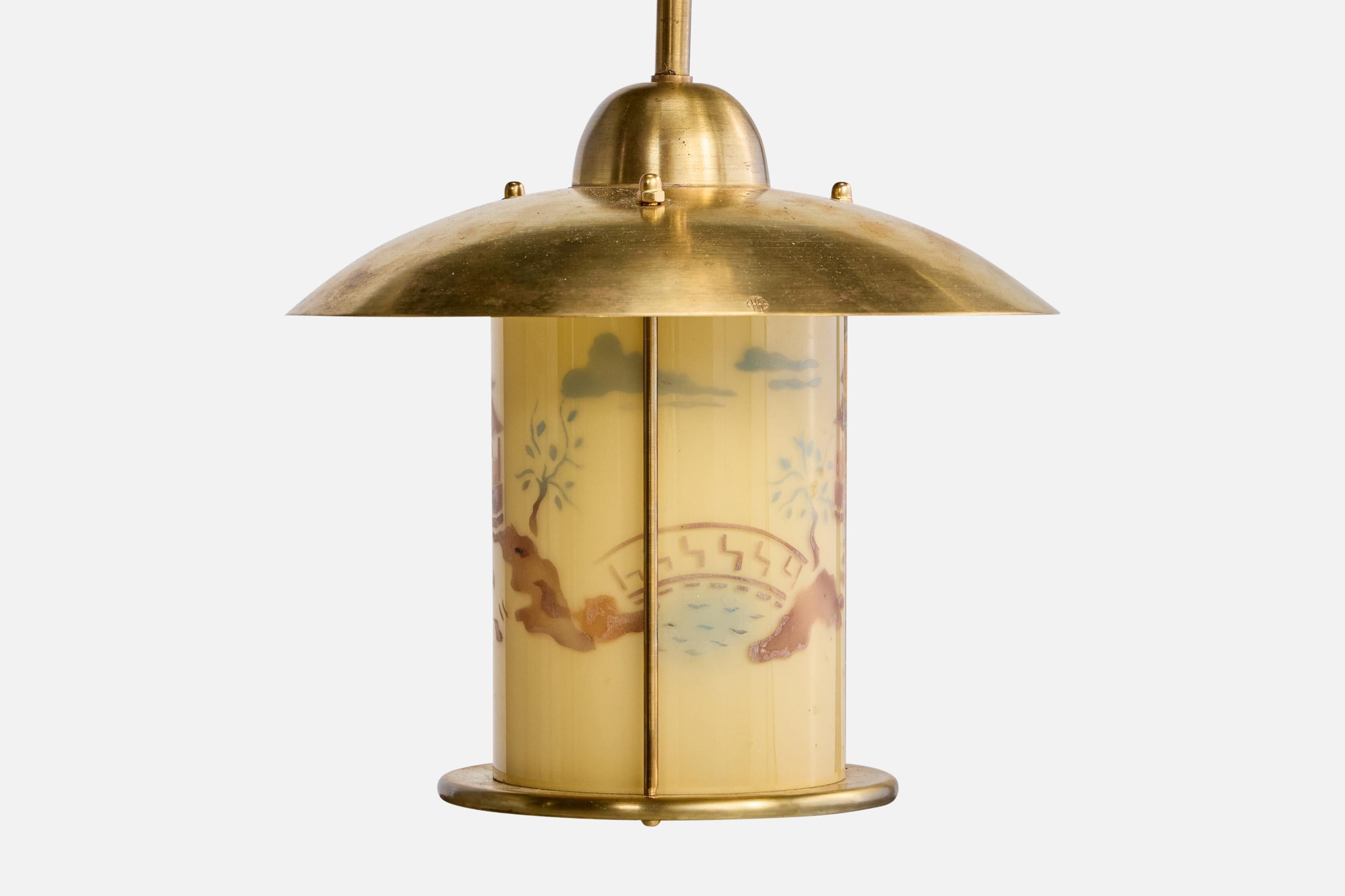 Lampe à suspension Edvard Hagman, laiton, verre, Suède, années 1940 Bon état - En vente à High Point, NC