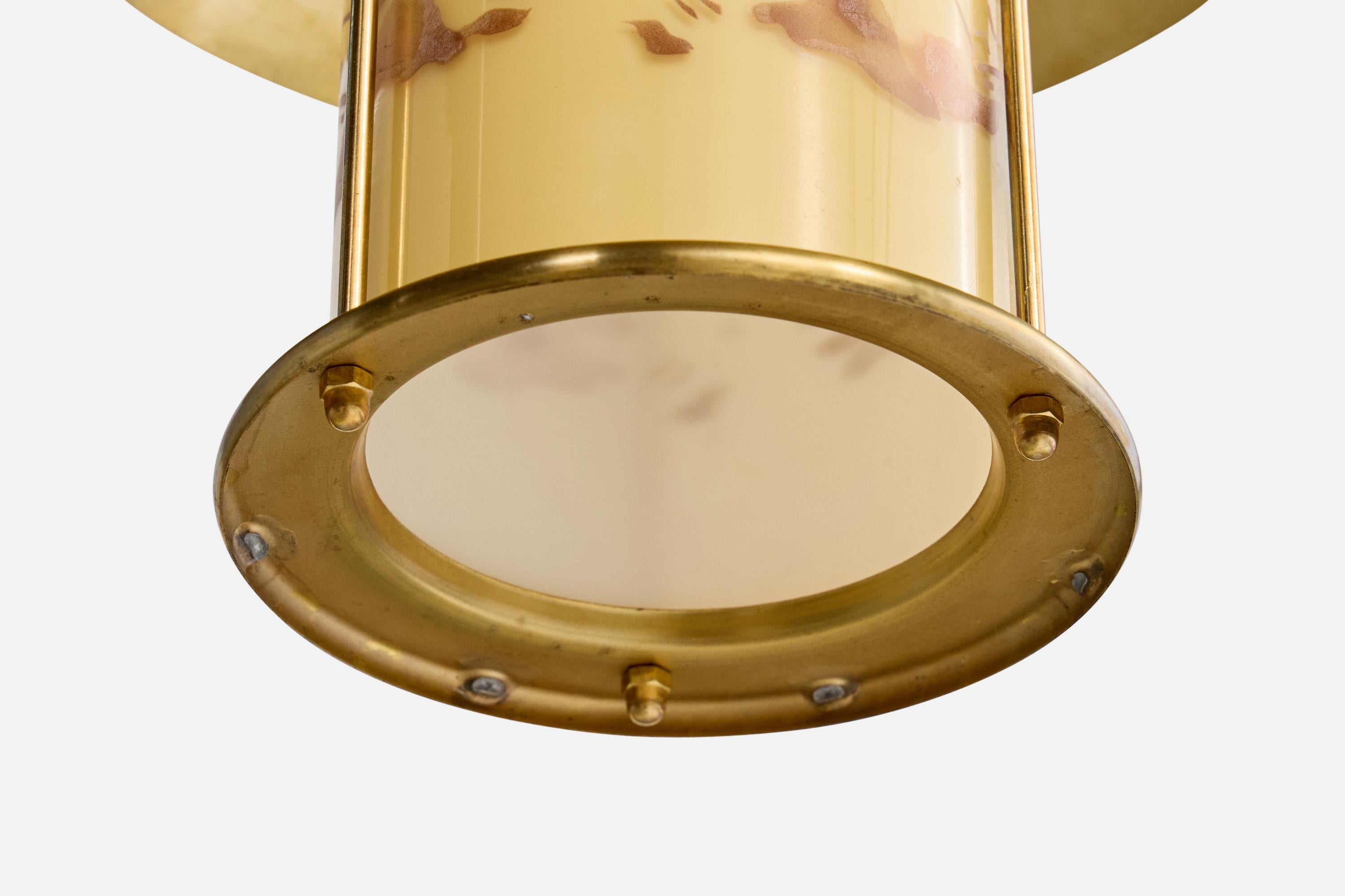 Laiton Lampe à suspension Edvard Hagman, laiton, verre, Suède, années 1940 en vente